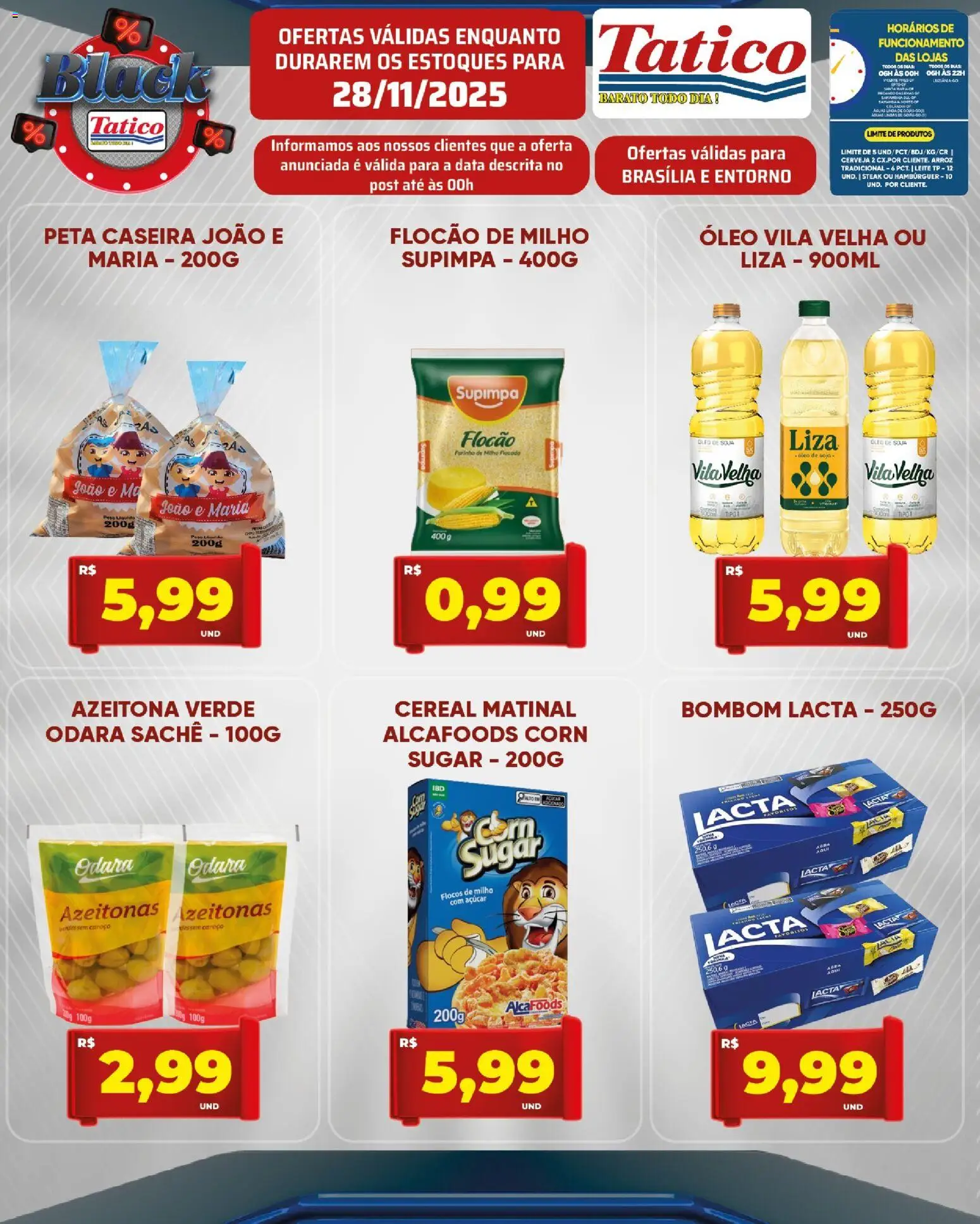 Tatico Folheto - válido de 28.11.2025 | Página: 3 | Produtos: Leite, Arroz, Hambúrguer, Bombom
