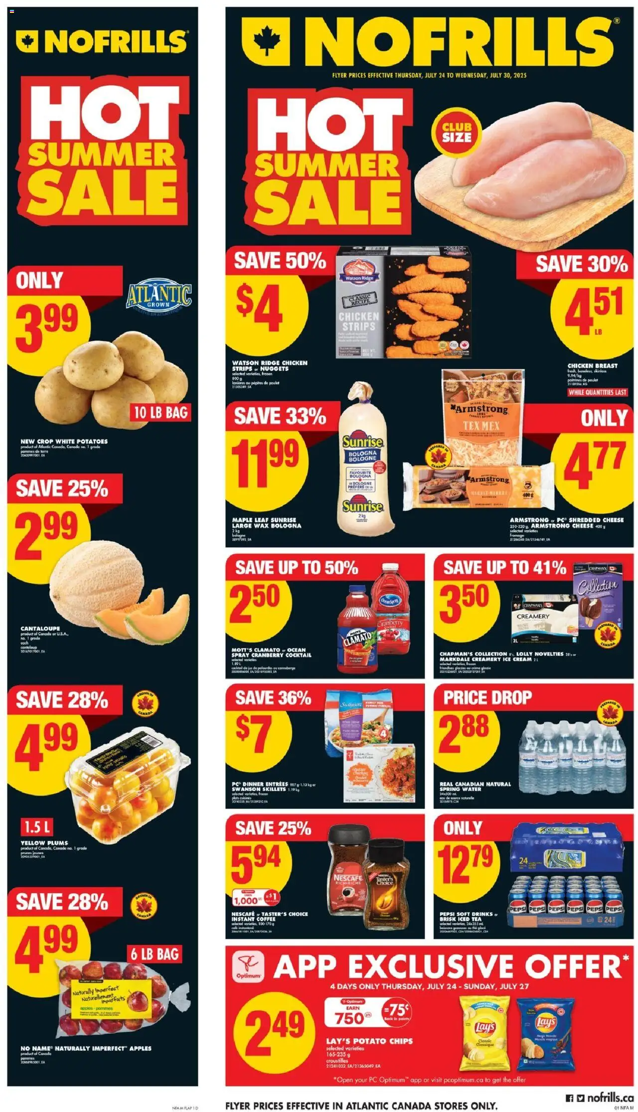 No Frills flyer valid from 24.07.2025 | Page: 1 | Products: Chips, Cream, Cheese, Coffee