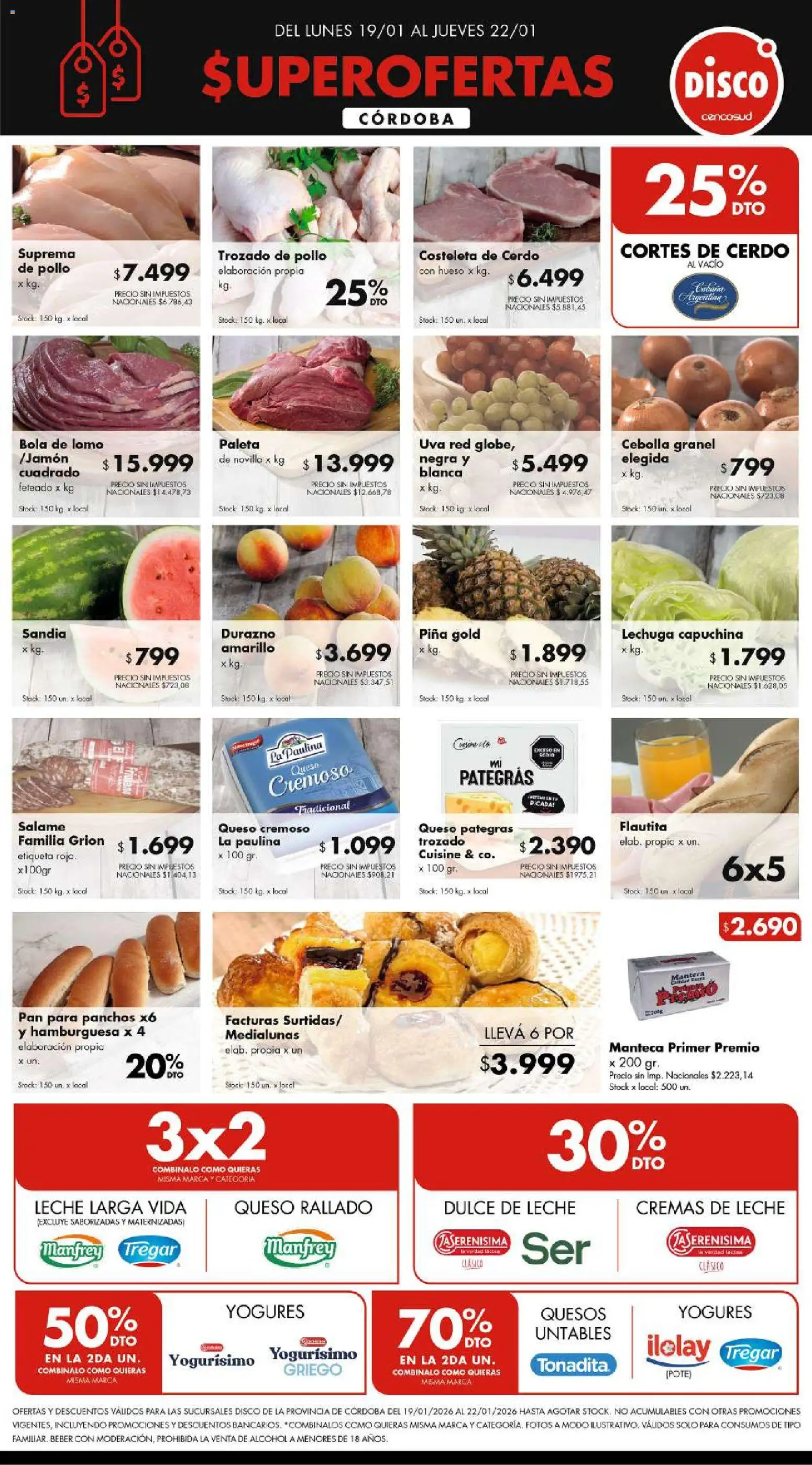 Disco ofertas - CÓRDOBA │ válido desde el 19.01.2026 | Página: 1 | Productos: Sandía, Uva, Cerdo, Piña