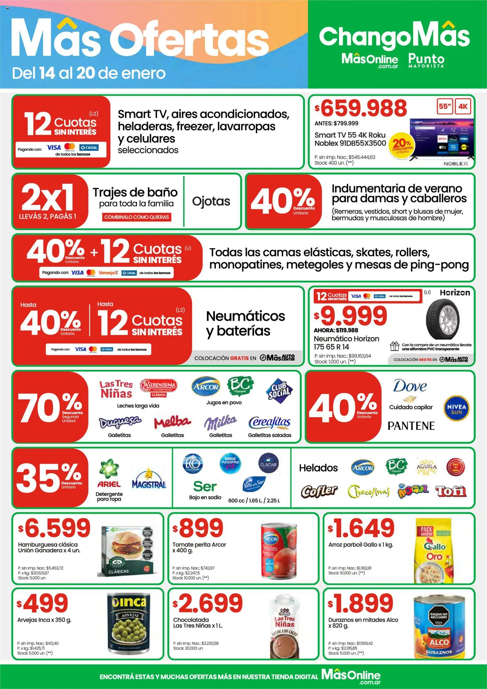 Changomas ofertas │ válido desde el 14.01.2026 | Página: 1 | Productos: Neumáticos, Galletitas, Ropa, Chocolatada