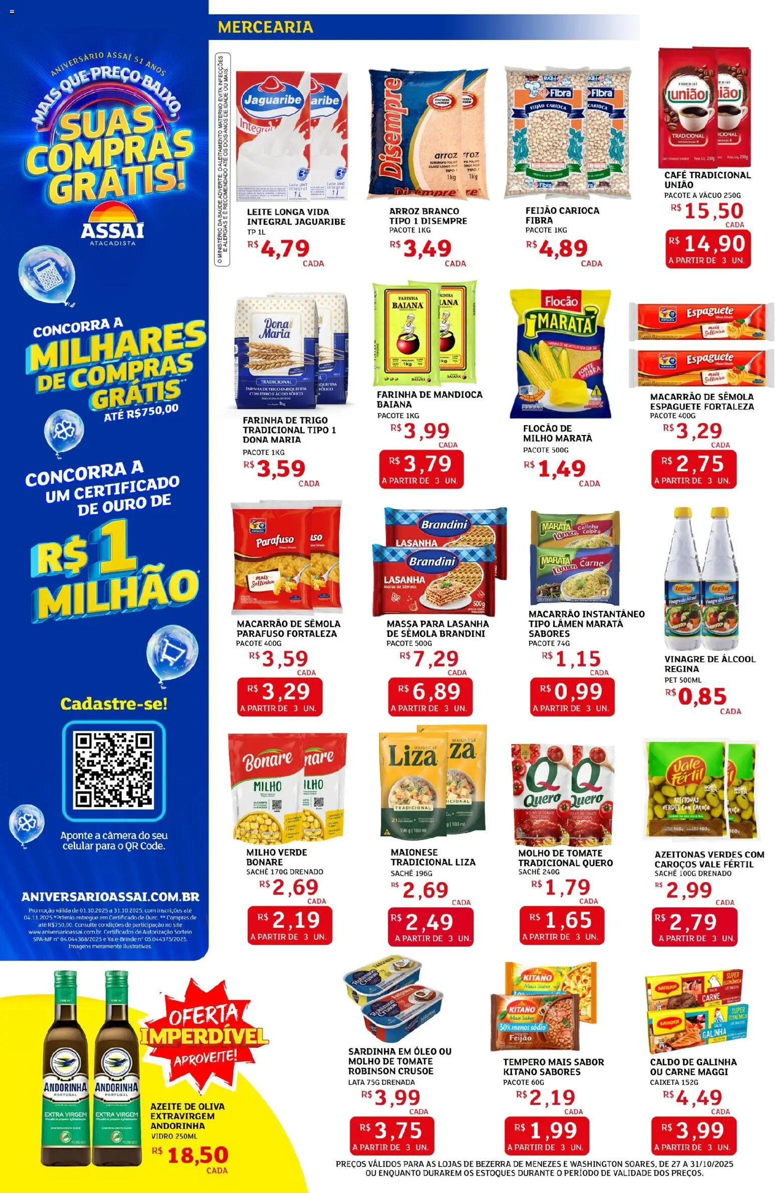 Assaí Atacadista Folheto - válido de 27.10.2025 | Página: 2 | Produtos: Mandioca, Molho de tomate, Baixo, Azeite