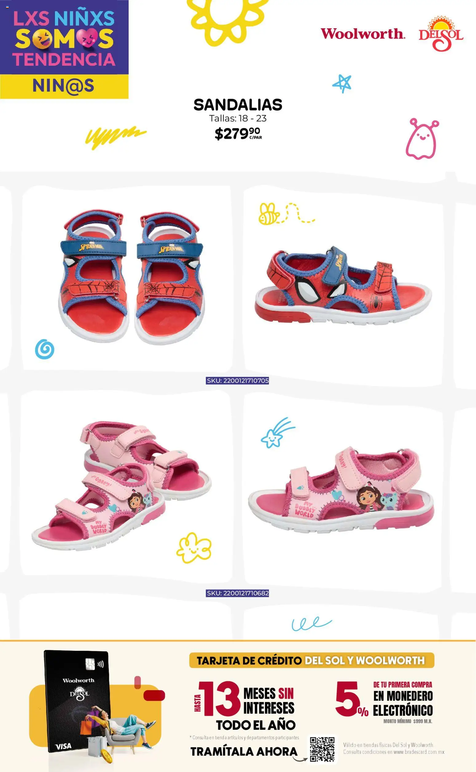 Nuevas ofertas de Del Sol y Woolworth válidas en toda la República Mexicana desde el 16.04.2026. ¡Encuentra las mejores ofertas en Del Sol y Woolworth katalog Moda Niños 2026! | Página: 20 | Productos: Monedero, Sandalias