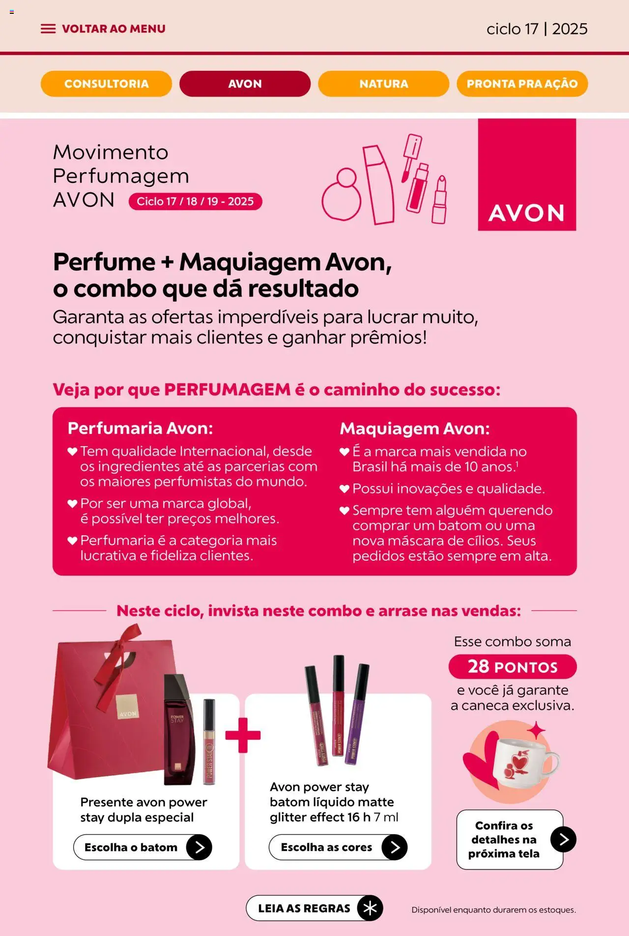 Avon Folheto - válido de 07.10.2025 | Página: 6 | Produtos: Maquiagem, Batom, Tela, Caneca