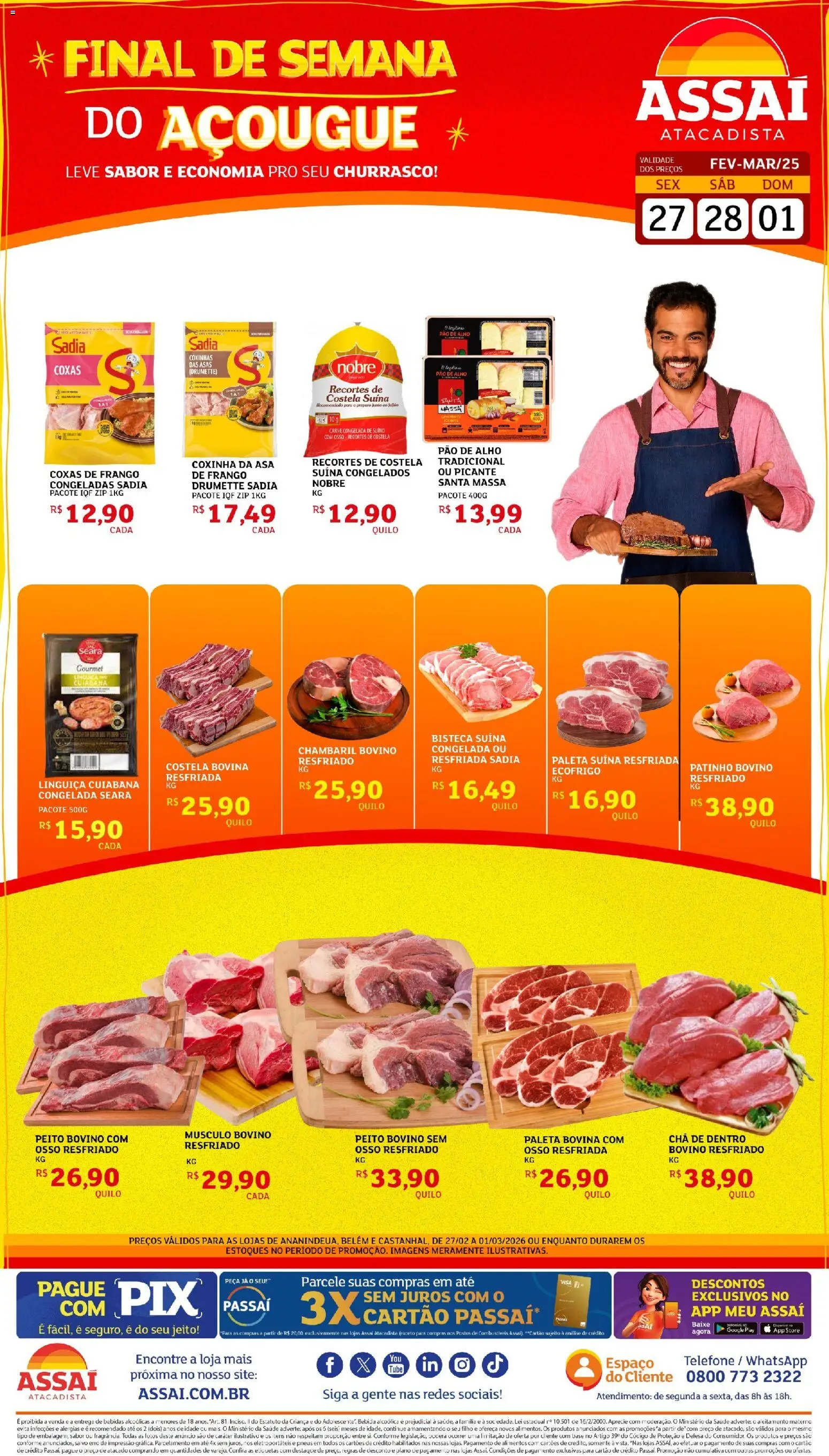 Assaí Atacadista Folheto - válido de 27.02.2026 | Página: 1 | Produtos: Alho, Pão, Base, Chambaril bovino