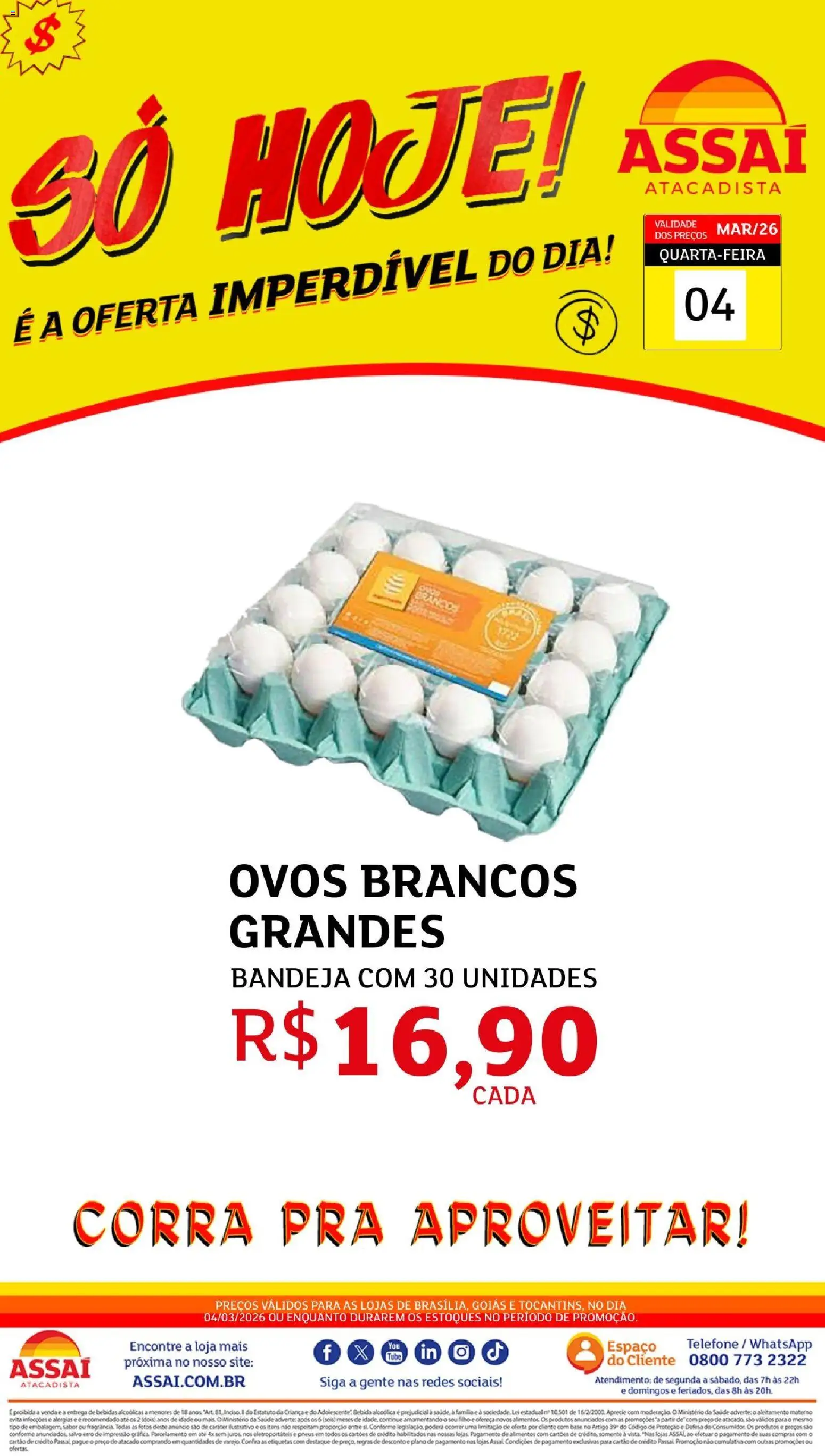 Assaí Atacadista Folheto - válido de 04.03.2026 | Página: 1 | Produtos: Pneus, Base, Bebida, Bandeja