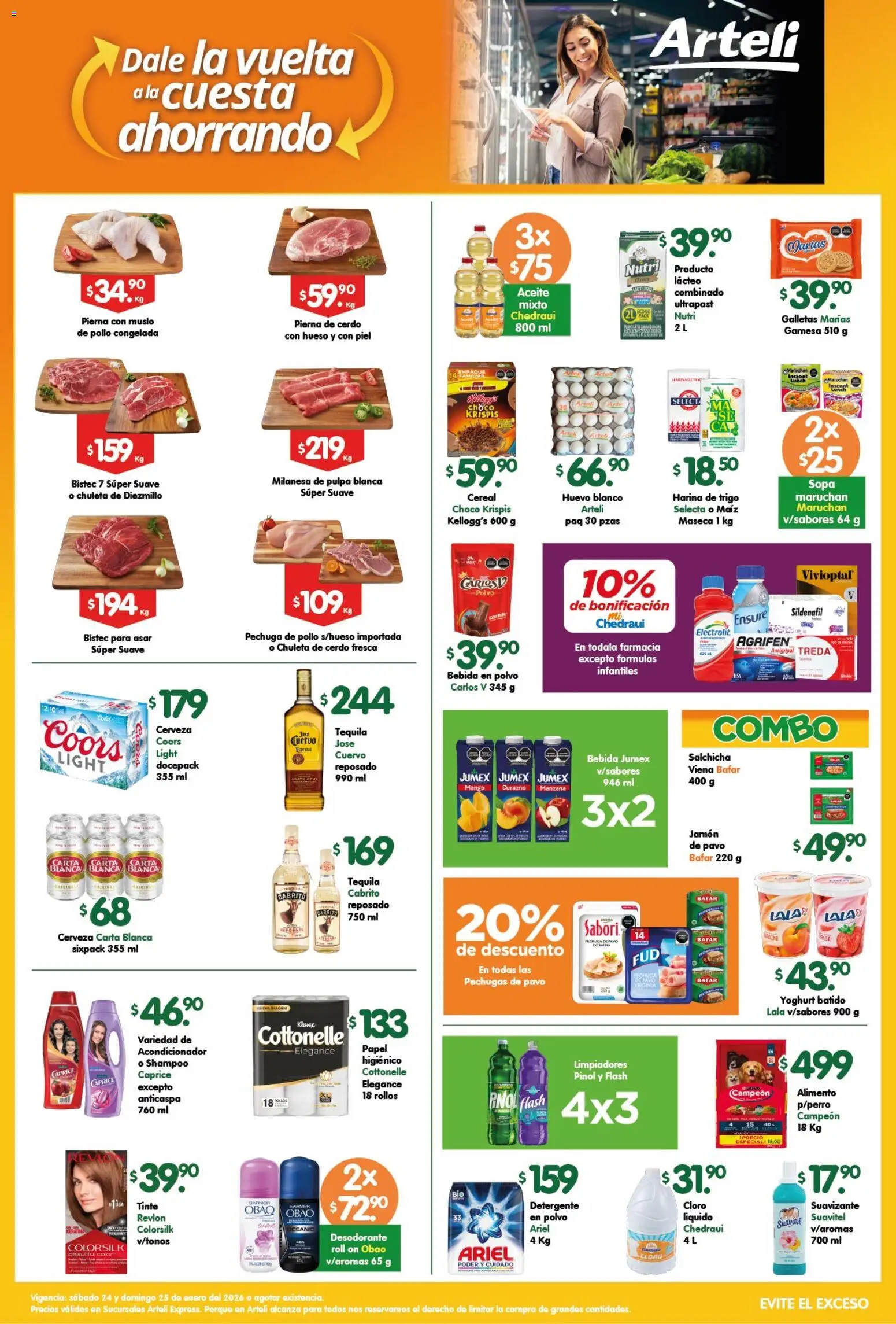 Nuevas ofertas de Arteli válidas en toda la República Mexicana desde el 24.01.2026. ¡Encuentra las mejores ofertas en Arteli folleto Express! | Página: 1 | Productos: Milanesa, Mango, Tequila, Suavizante
