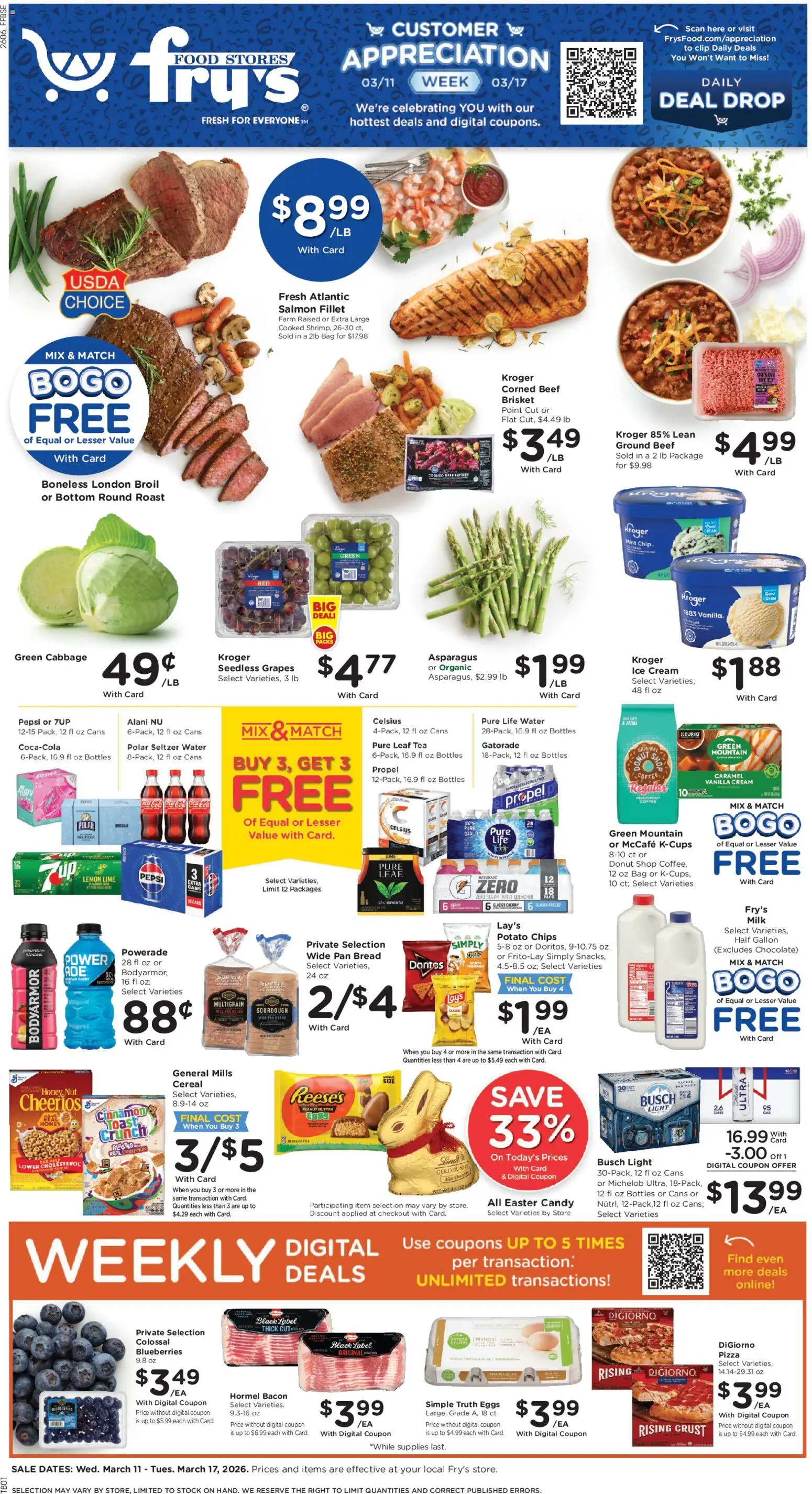 Fry's Food Weekly Ad - valid from 11.03.2026 | Page: 1 | Products: Milk, Eggs, Coffee, Ice cream