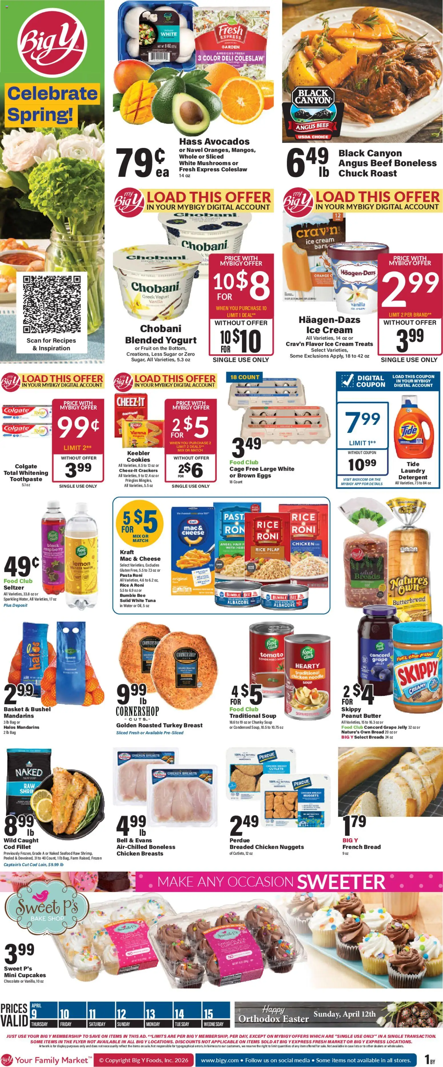 Big Y Weekly Ad - valid from 09.04.2026 | Page: 1 | Products: Mandarins, Butter, Detergent, Pasta