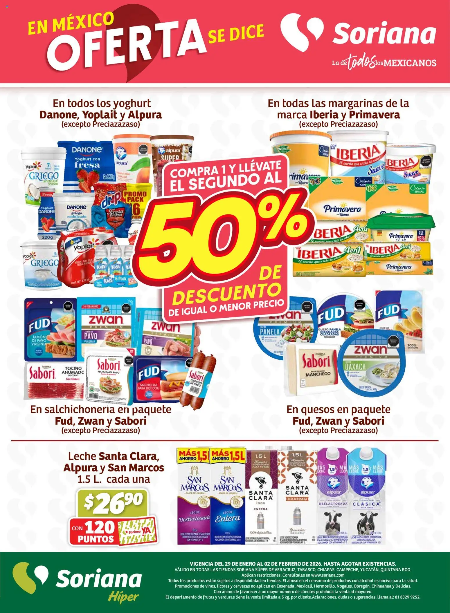 Nuevas ofertas de Soriana válidas en toda la República Mexicana desde el 29.01.2026. ¡Encuentra las mejores ofertas en Soriana - Fin de Semana Súper: Ver, Tab, Chis, Camp, Yuc y Q. Roo! | Página: 7 | Productos: Tocino, Sal, Leche, Queso