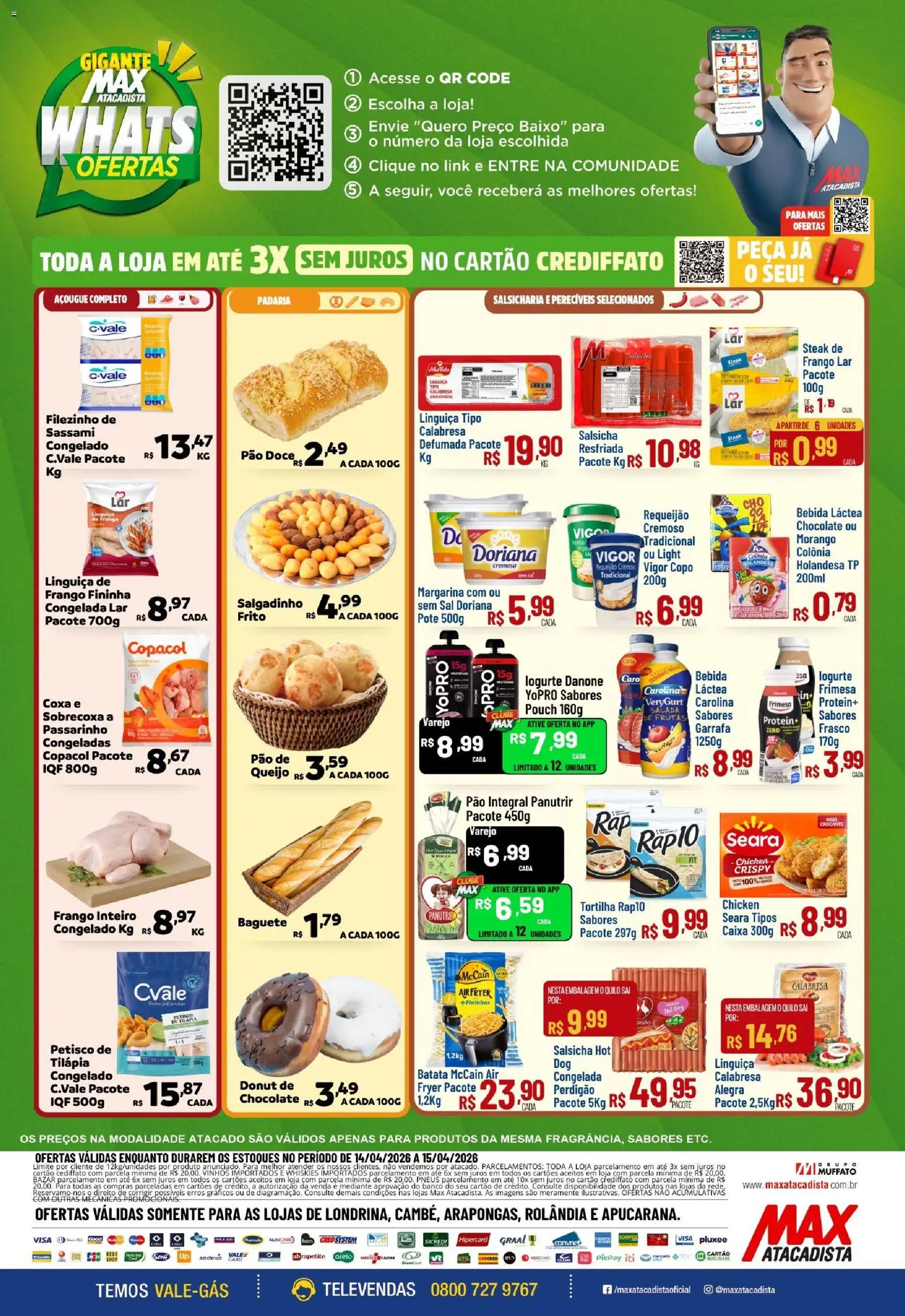 Max Atacadista Folheto - válido de 14.04.2026 | Página: 2 | Produtos: Queijo, Chocolate, Sal, Requeijão
