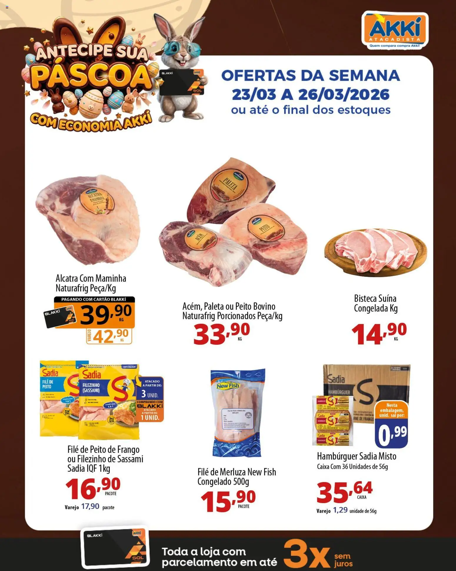 Akki Atacadista Folheto - válido de 23.03.2026 | Página: 2 | Produtos: Alcatra, Caixa, Hambúrguer, Peito de frango