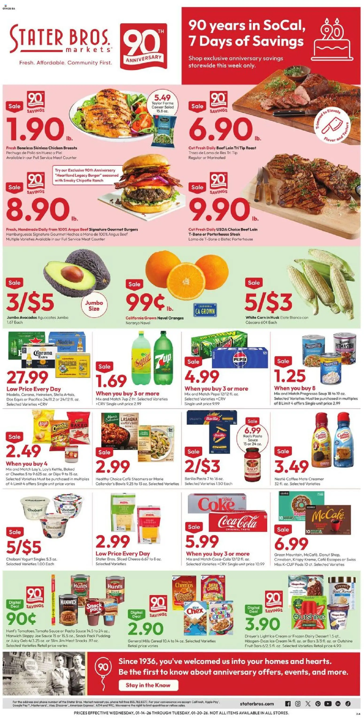 Stater Bros Weekly Ad - valid from 14.01.2026 | Page: 2 | Products: Coffee, Beef, Salad, Phone
