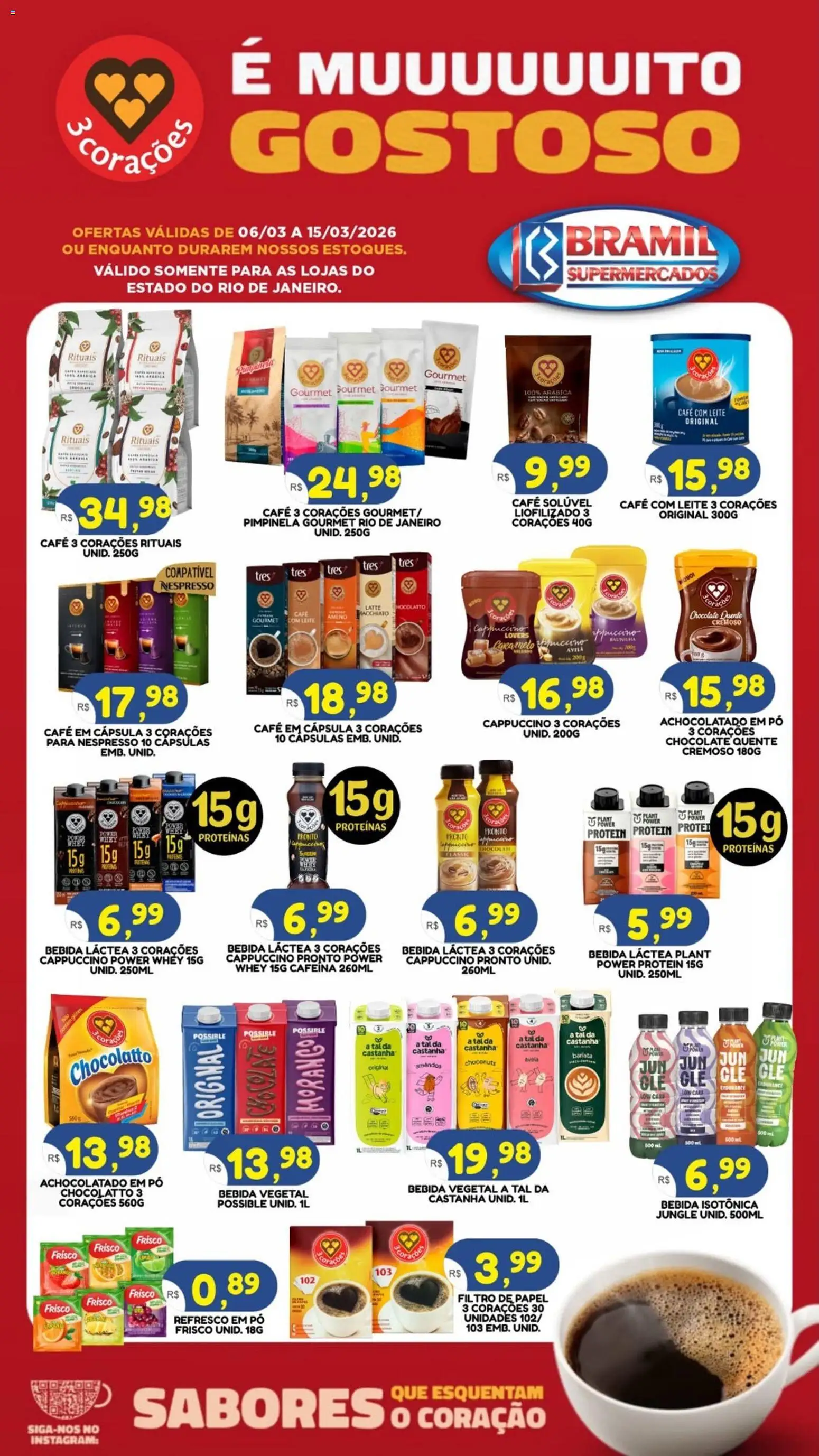 Bramil Supermercados Folheto - válido de 06.03.2026 | Página: 1 | Produtos: Filtro de papel, Leite, Chocolate, Café solúvel