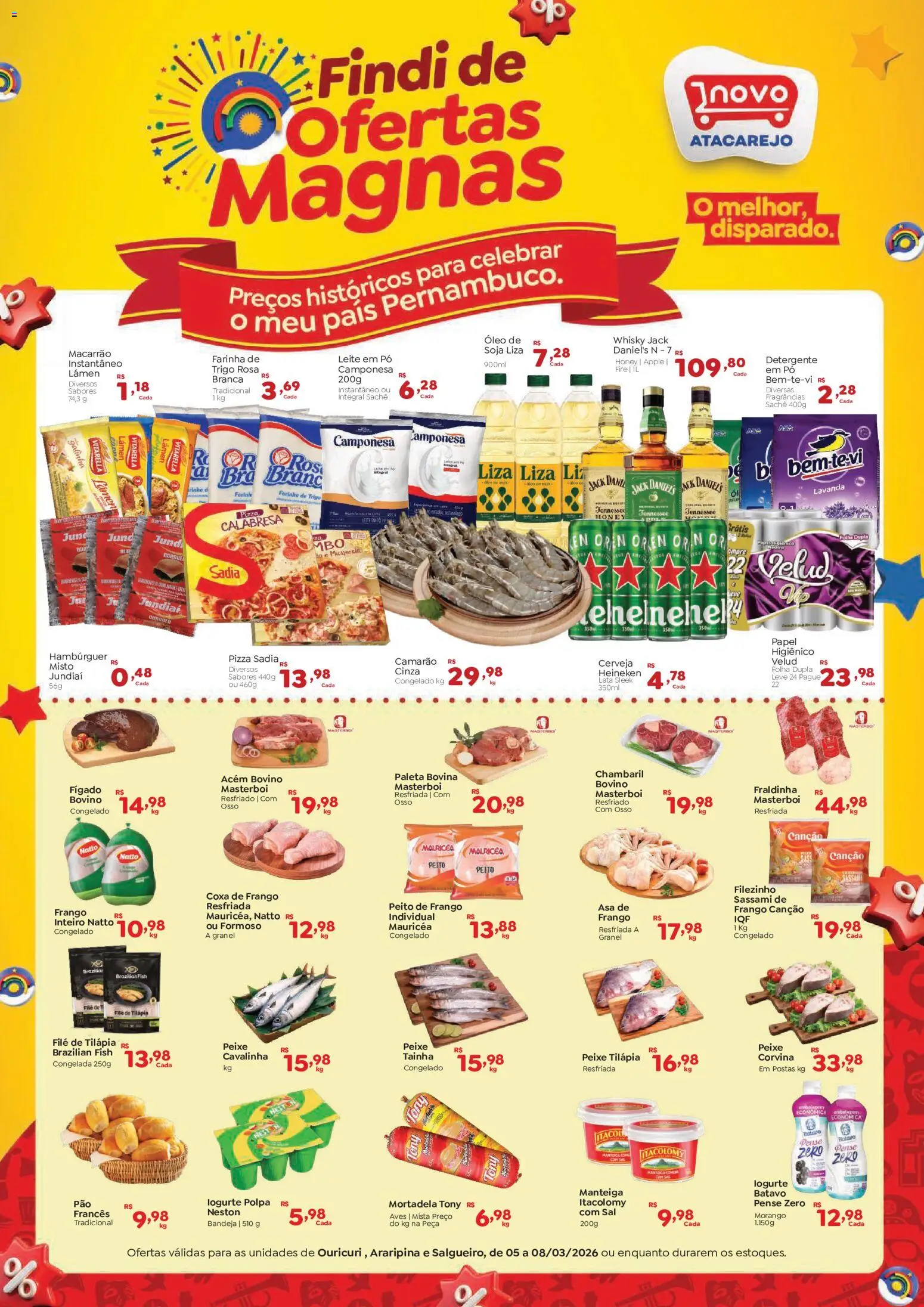 Novo Atacarejo Folheto - válido de 05.03.2026 | Página: 1 | Produtos: Pó, Coxa de frango, Óleo, Heineken