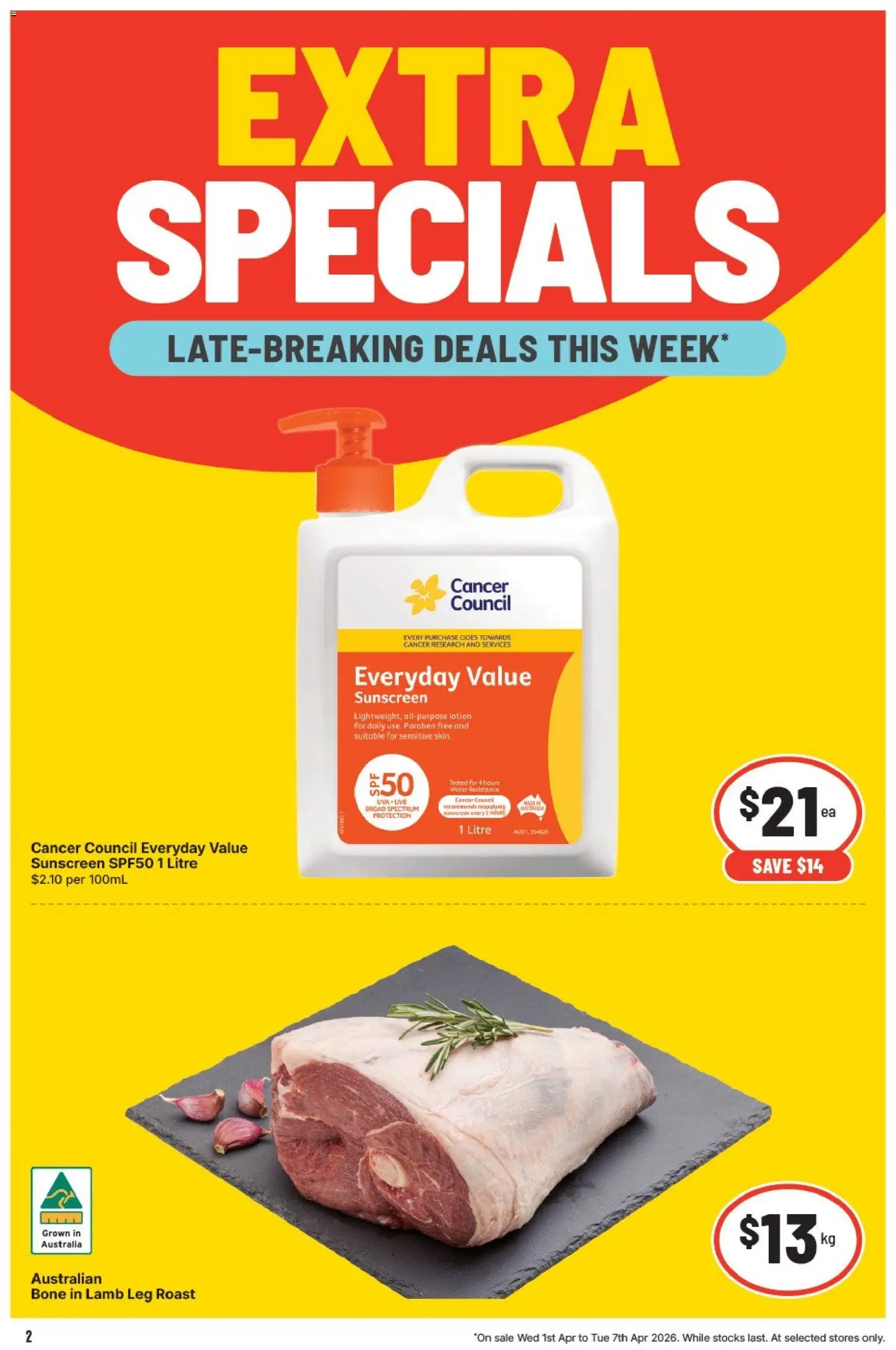 IGA catalogue - valid from 01.04.2026 | Page: 3 | Products: Sunscreen, Lamb, Lotion, Water