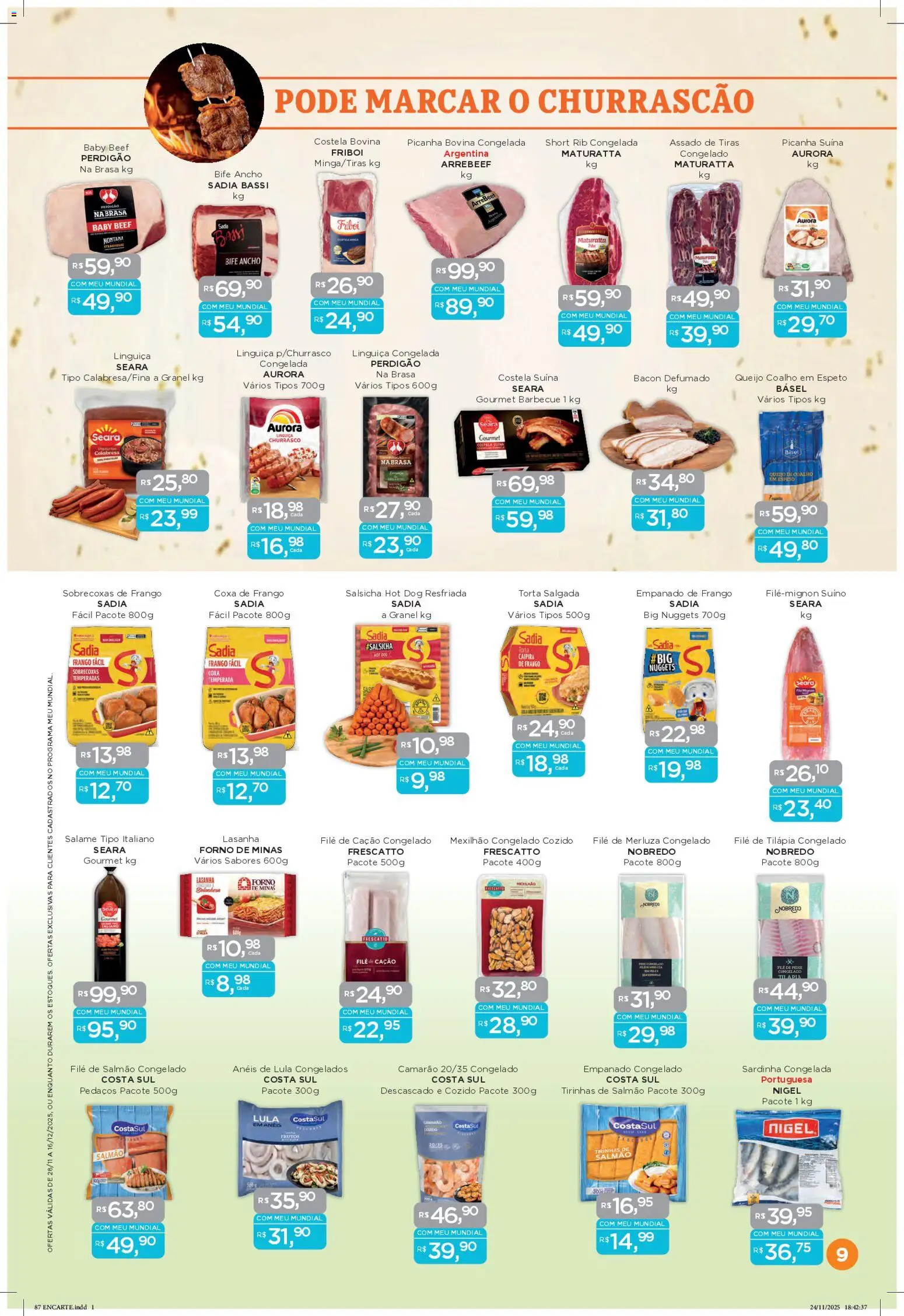 Mundial Folheto - válido de 28.11.2025 | Página: 9 | Produtos: Picanha, Camarão, Queijo, Queijo coalho