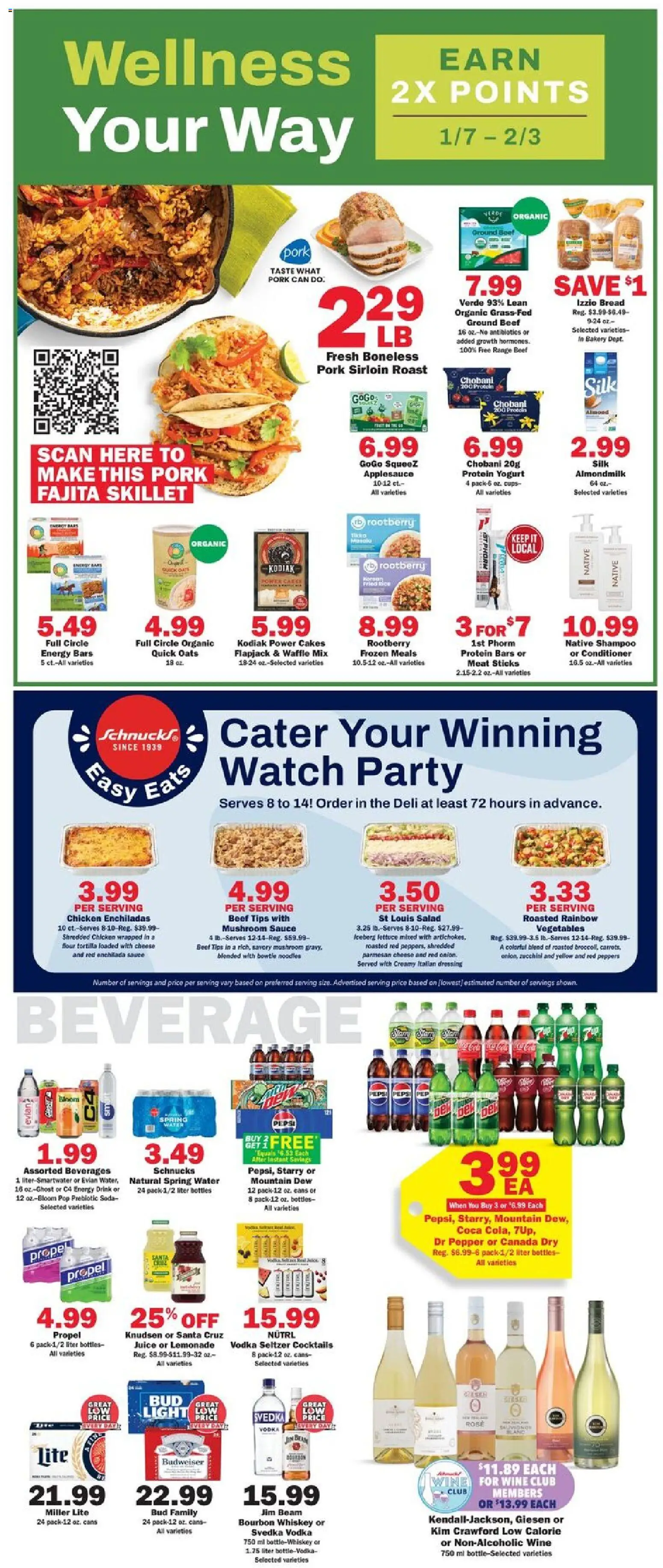 Schnucks Weekly Print Ad - MO - valid from 07.01.2026 | Page: 3 | Products: Conditioner, Pork, Bourbon, Whiskey