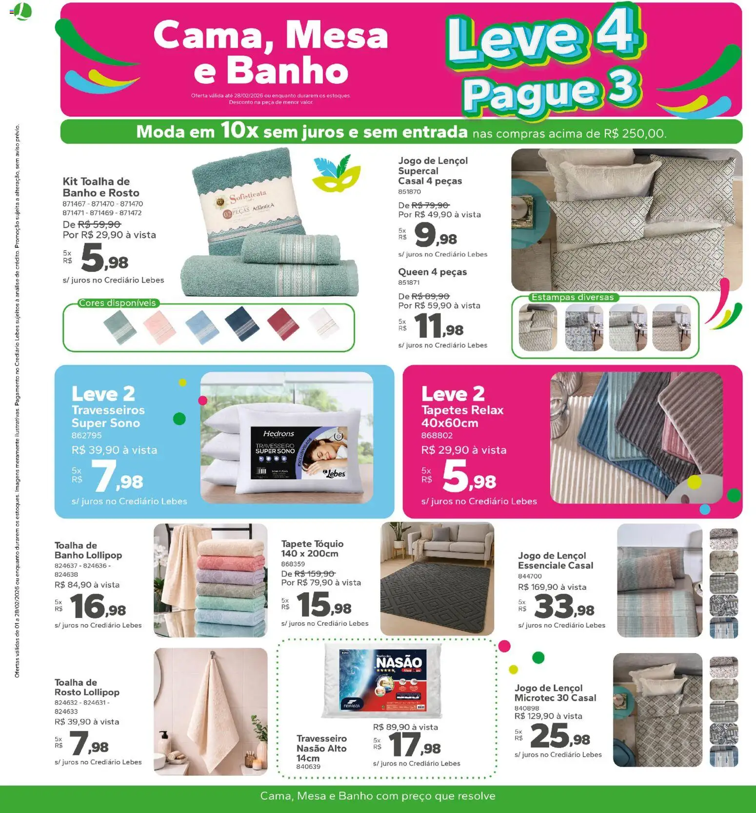 Lebes Folheto - válido de 01.02.2026 | Página: 2 | Produtos: Travesseiro, Mesa, Tapete, Lençol