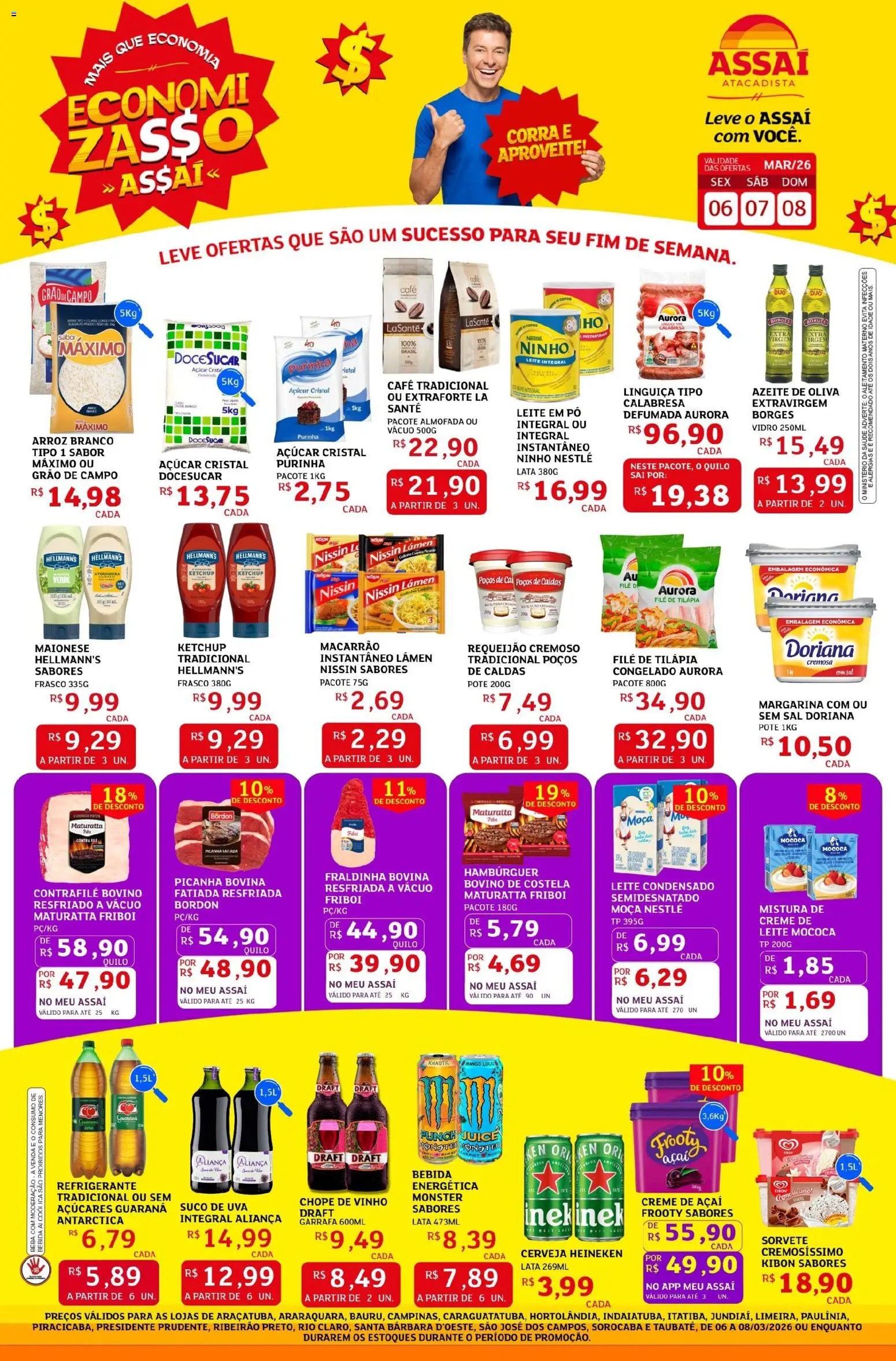 Assaí Atacadista Folheto - válido de 06.03.2026 | Página: 1 | Produtos: Arroz, Cerveja Heineken, Copos, Requeijão