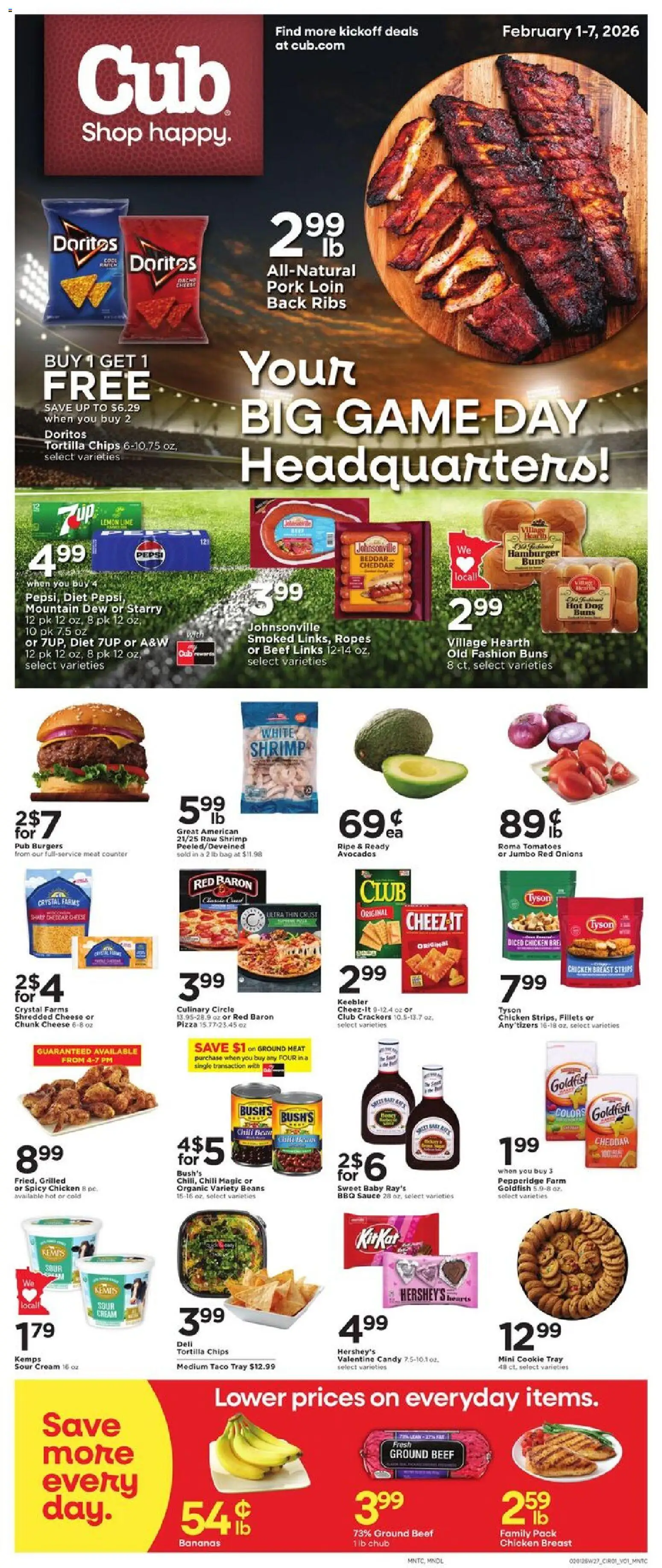 Cub Foods - Weekly Savings - MN - valid from 01.02.2026 | Page: 1 | Products: Pork, Bananas, Beef, Sauce