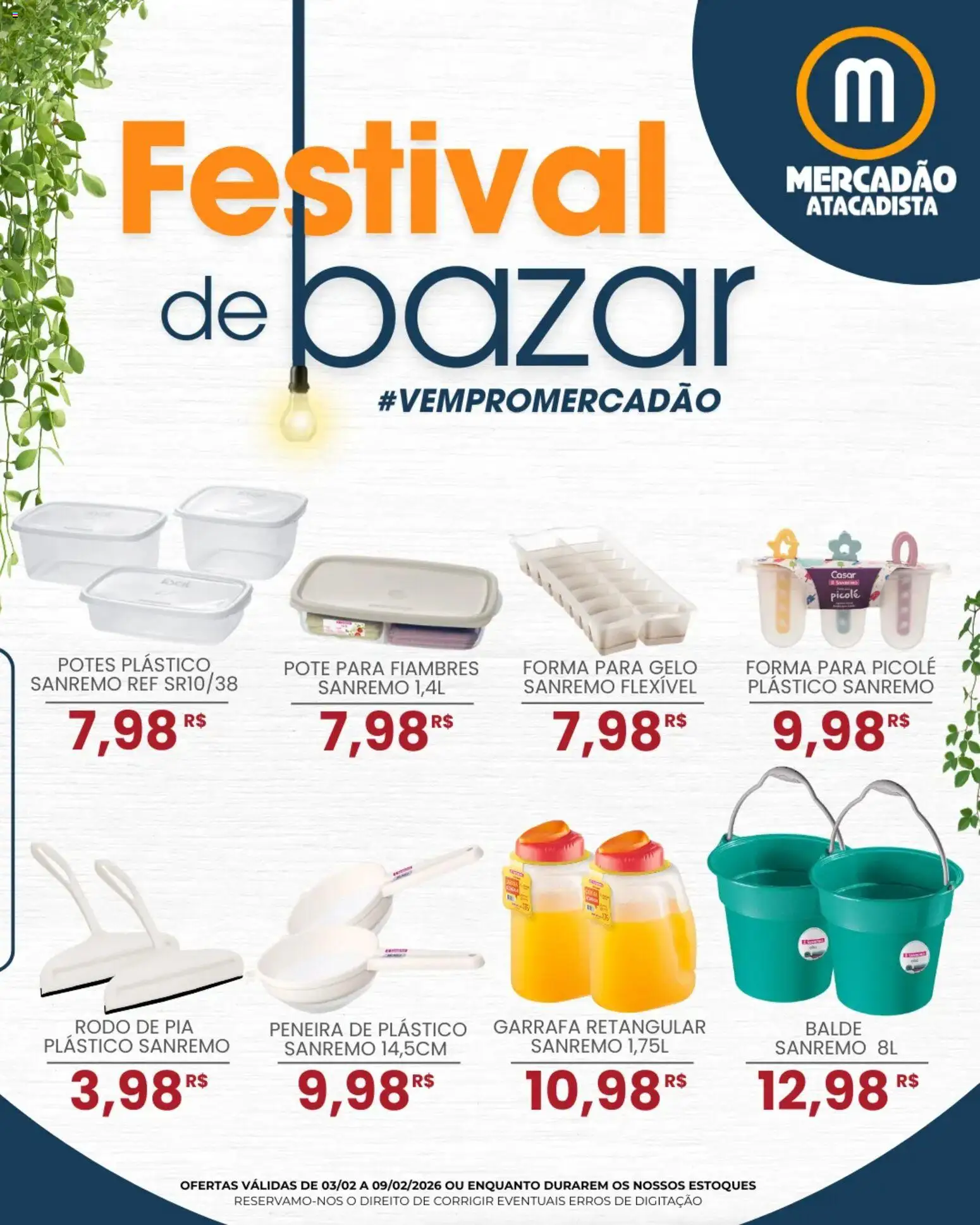 Mercadão Atacadista Folheto - válido de 03.02.2026 | Página: 1 | Produtos: Peneira, Pia, Potes, Picolé