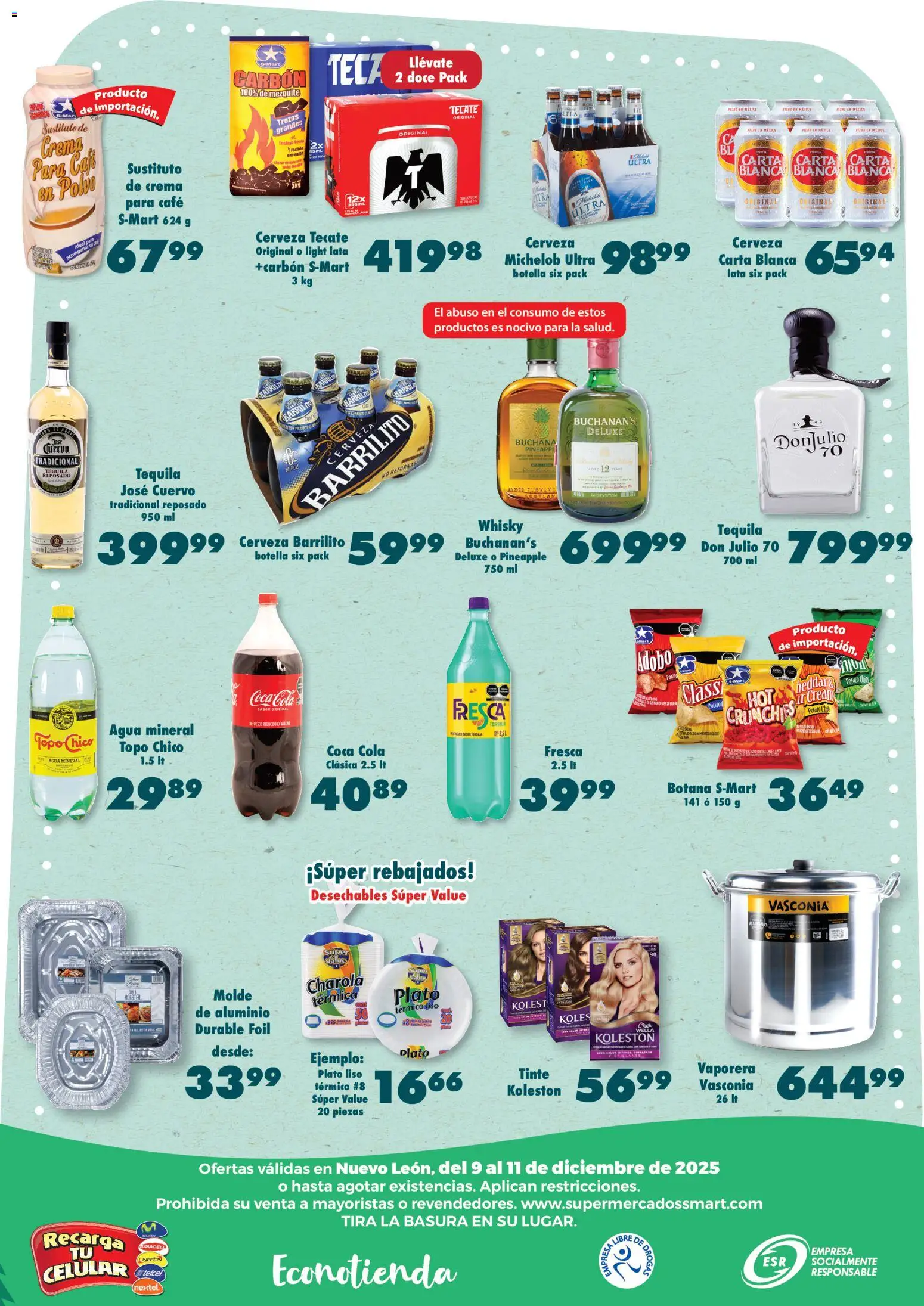 Nuevas ofertas de S-Mart válidas en toda la República Mexicana desde el 16.12.2025. ¡Encuentra las mejores ofertas en S-Mart folleto Monterrey! | Página: 6 | Productos: Crema, Cerveza, Tequila, Vaporera