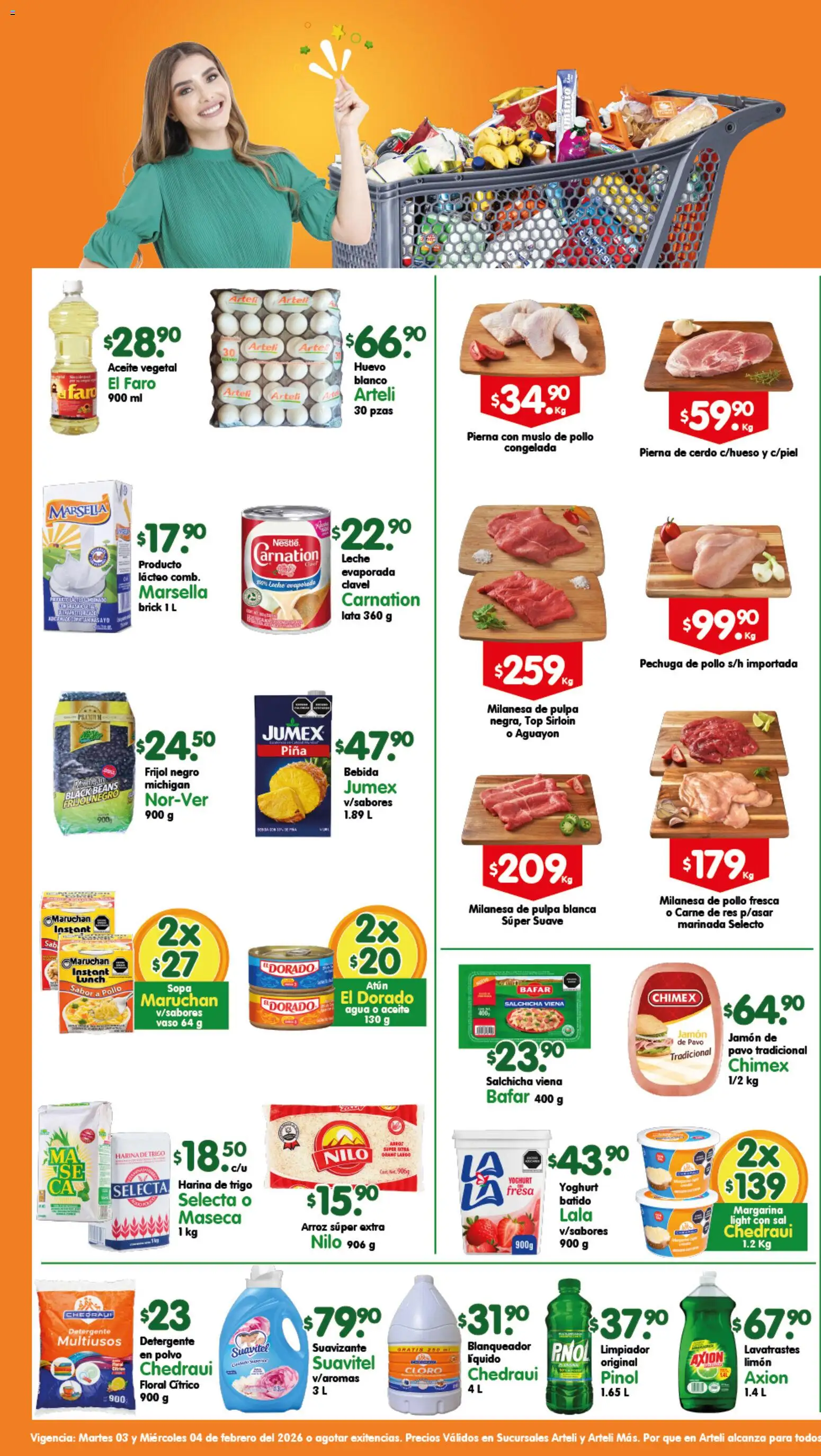 Nuevas ofertas de Arteli válidas en toda la República Mexicana desde el 03.02.2026. ¡Encuentra las mejores ofertas en Arteli folleto Valles! | Página: 1 | Productos: Harina, Salchicha, Atún, Limón