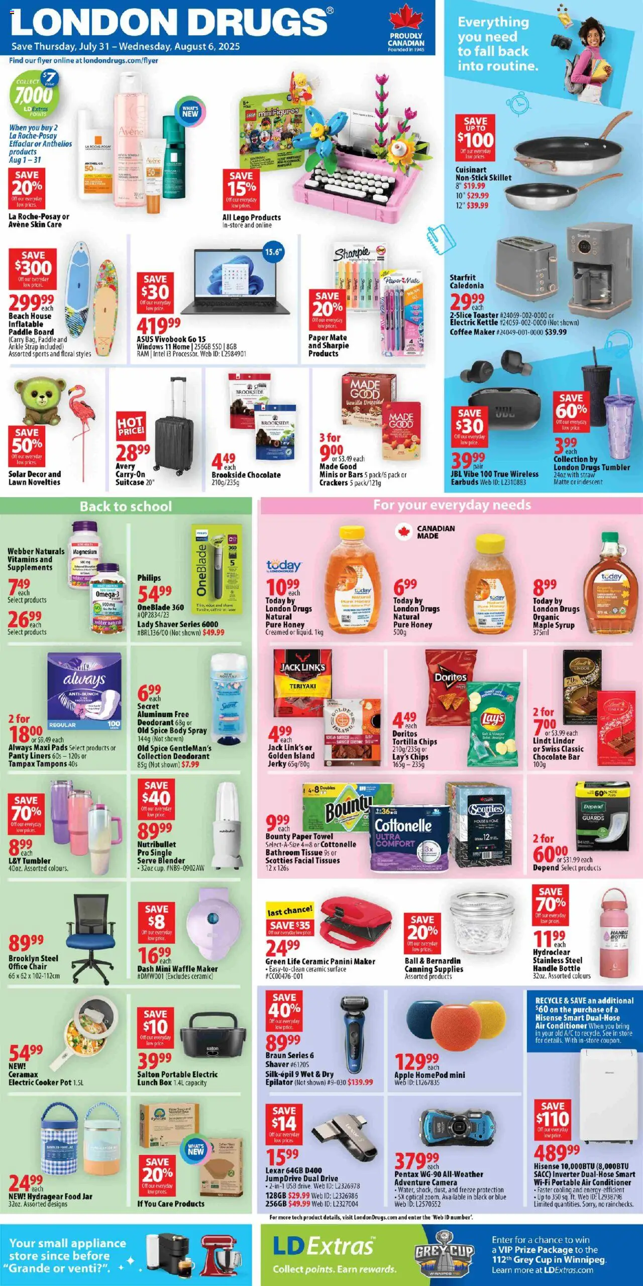 London Drugs flyer valid from 31.07.2025 | Page: 1 | Products: Kettle, Cooker, Chair, Box