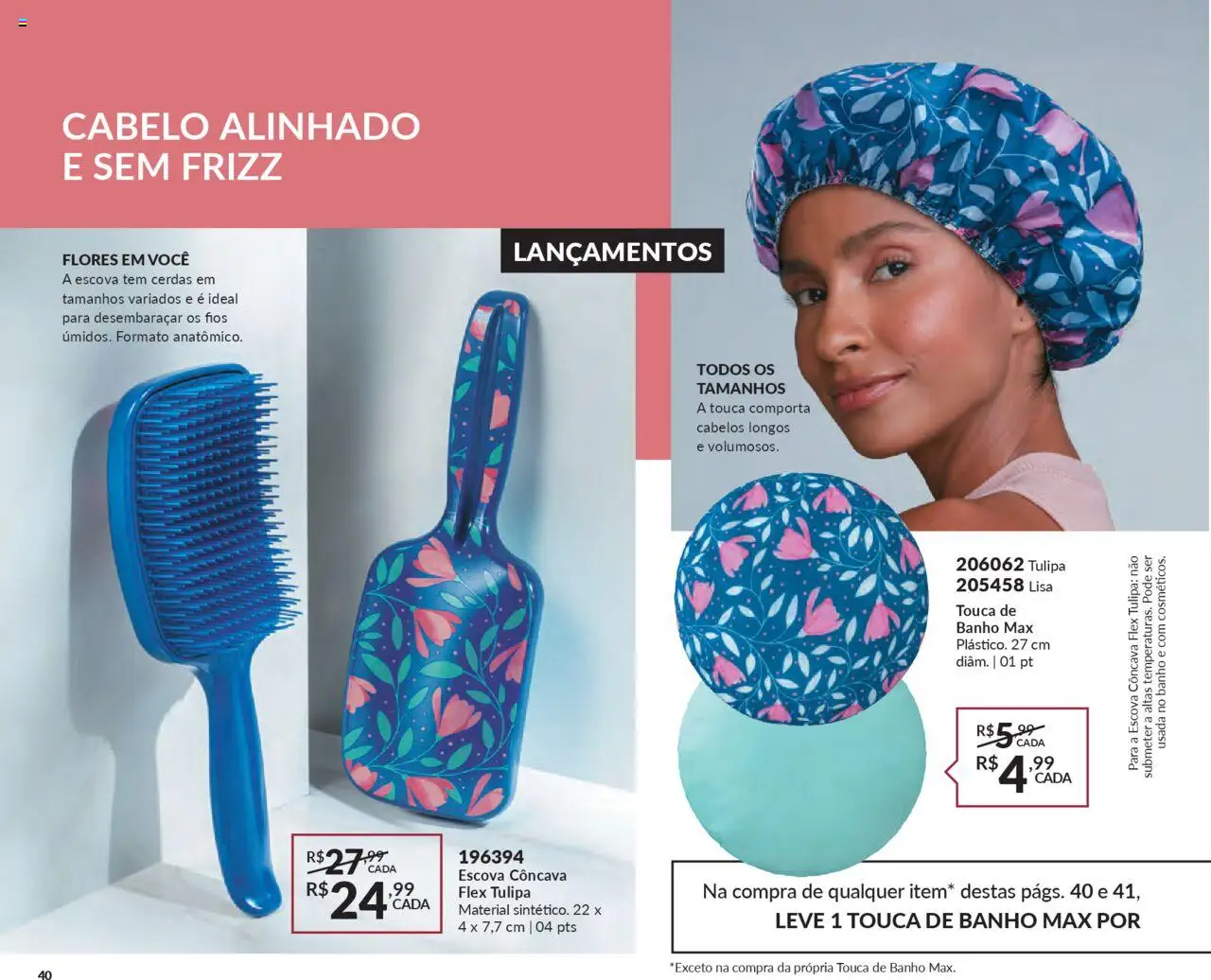 Avon Folheto - válido de 13.06.2025 | Página: 40 | Produtos: Touca, Escova, Flores, Touca de banho