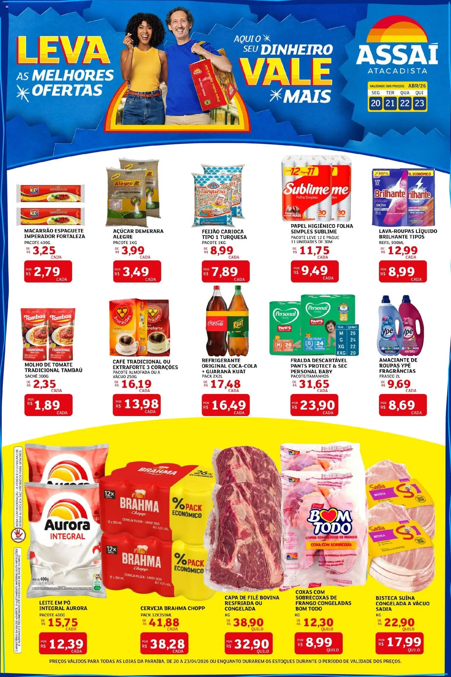 Assaí Atacadista Folheto - válido de 20.04.2026 | Página: 1 | Produtos: Cerveja, Roupas, Amaciante, Leite em pó