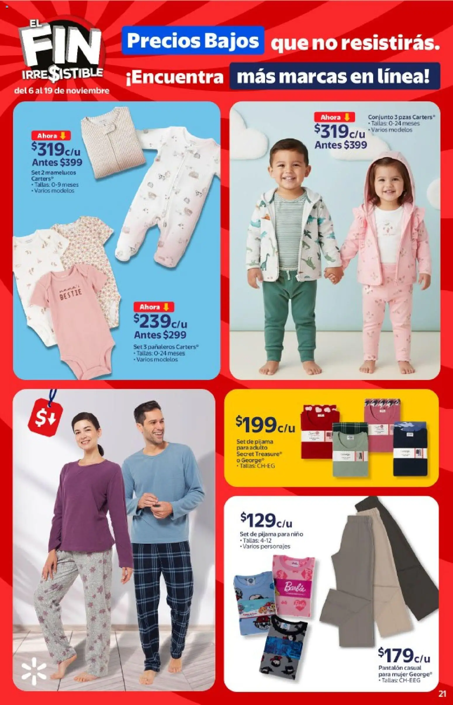 Nuevas ofertas de Walmart válidas en toda la República Mexicana desde el 06.11.2025. ¡Encuentra las mejores ofertas en Walmart Buen Fin ! | Página: 21 | Productos: Pijama, Conjunto