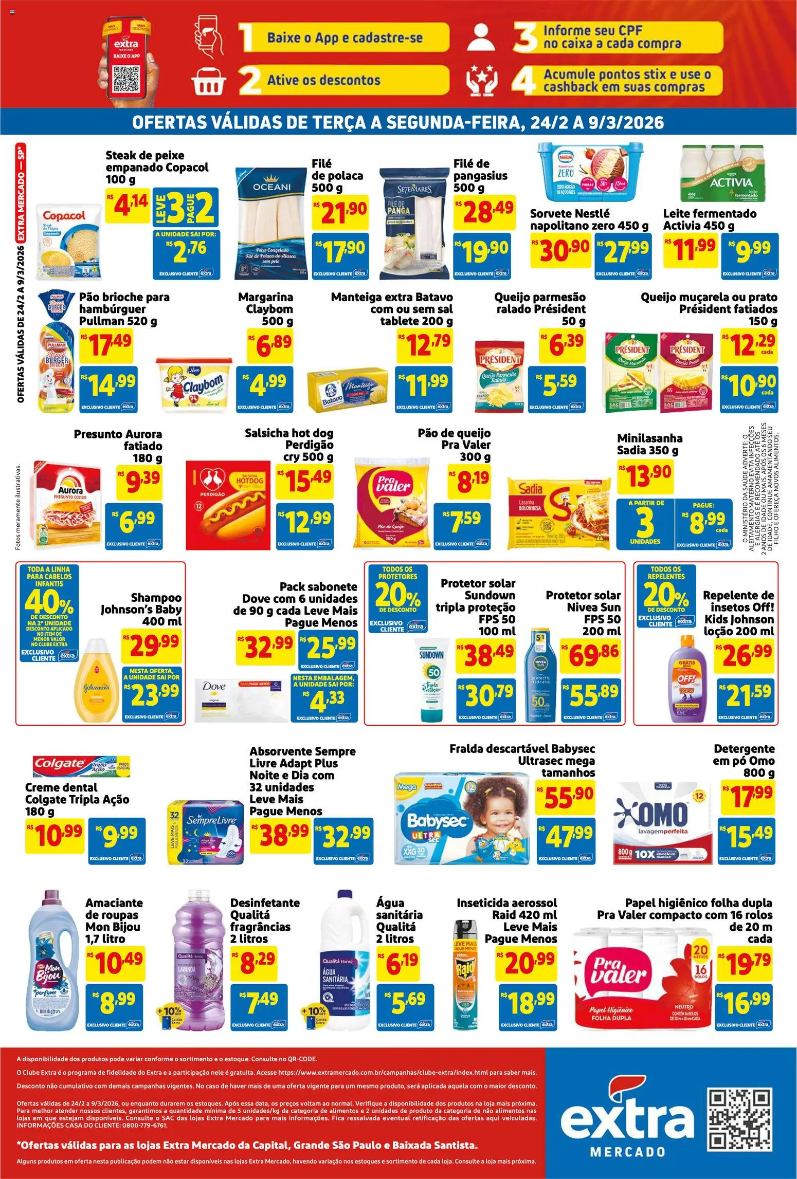 Extra Folheto - válido de 24.02.2026 | Página: 2 | Produtos: Shampoo, Salsicha, Lasanha, Desinfetante