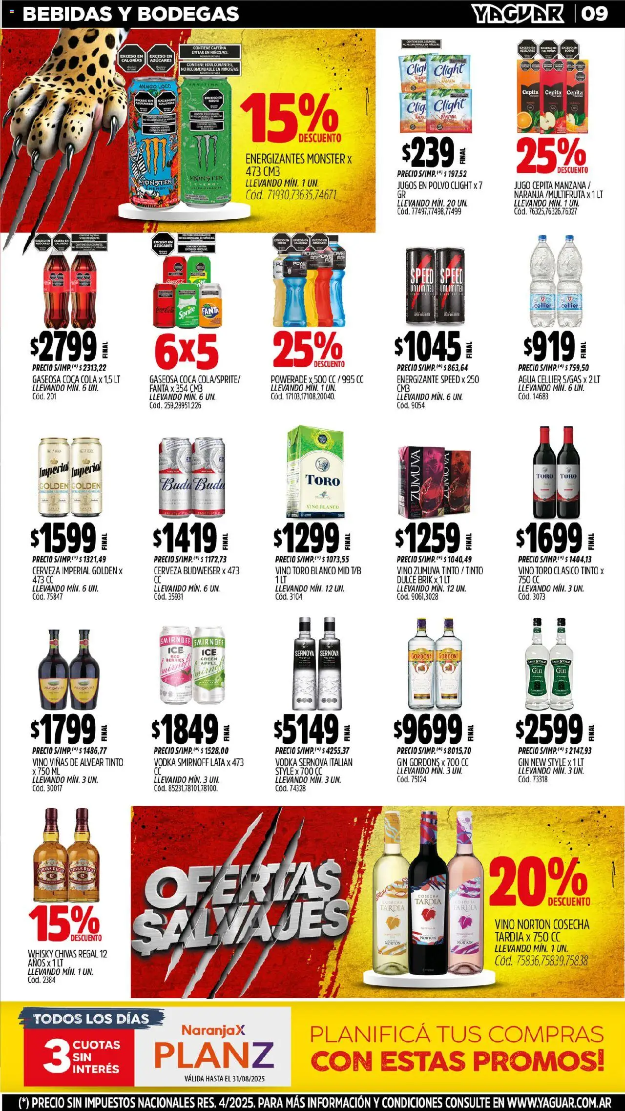 Yaguar - Neuquén │ válido desde el 04.08.2025 | Página: 9 | Productos: Polvo, Gin, Gaseosa, Agua