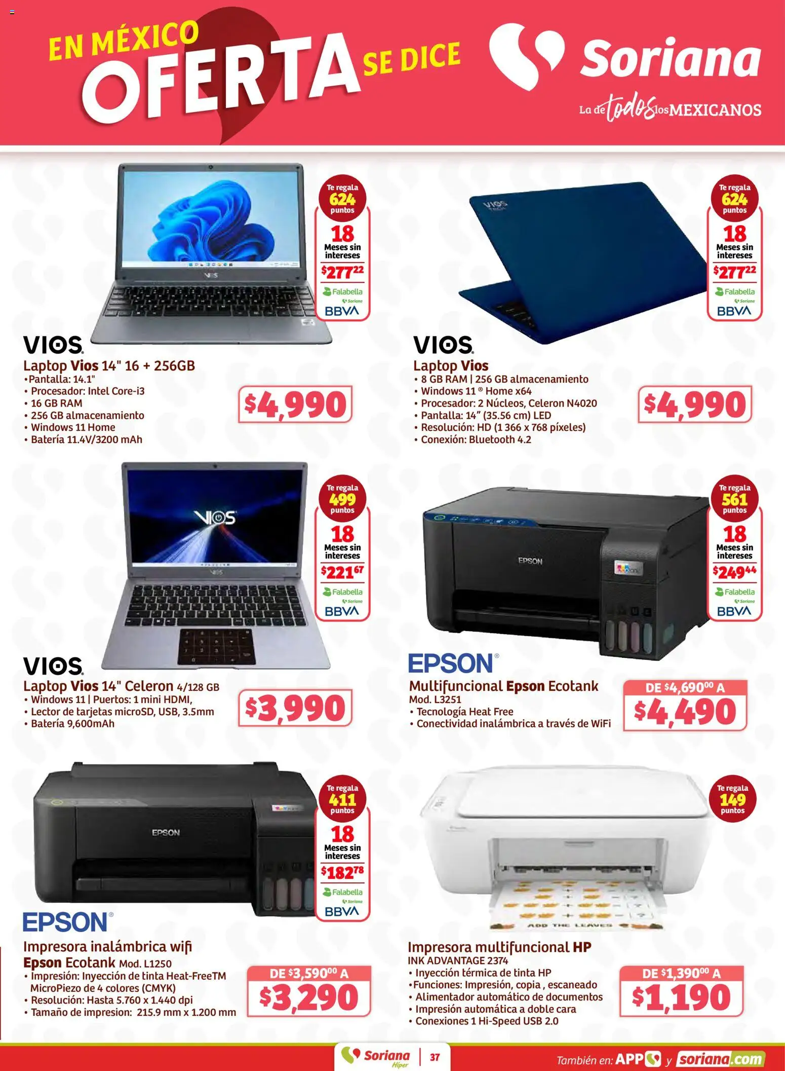 Nuevas ofertas de Soriana válidas en toda la República Mexicana desde el 15.01.2026. ¡Encuentra las mejores ofertas en Soriana folleto! | Página: 37 | Productos: Usb, Impresora, Té, Batería