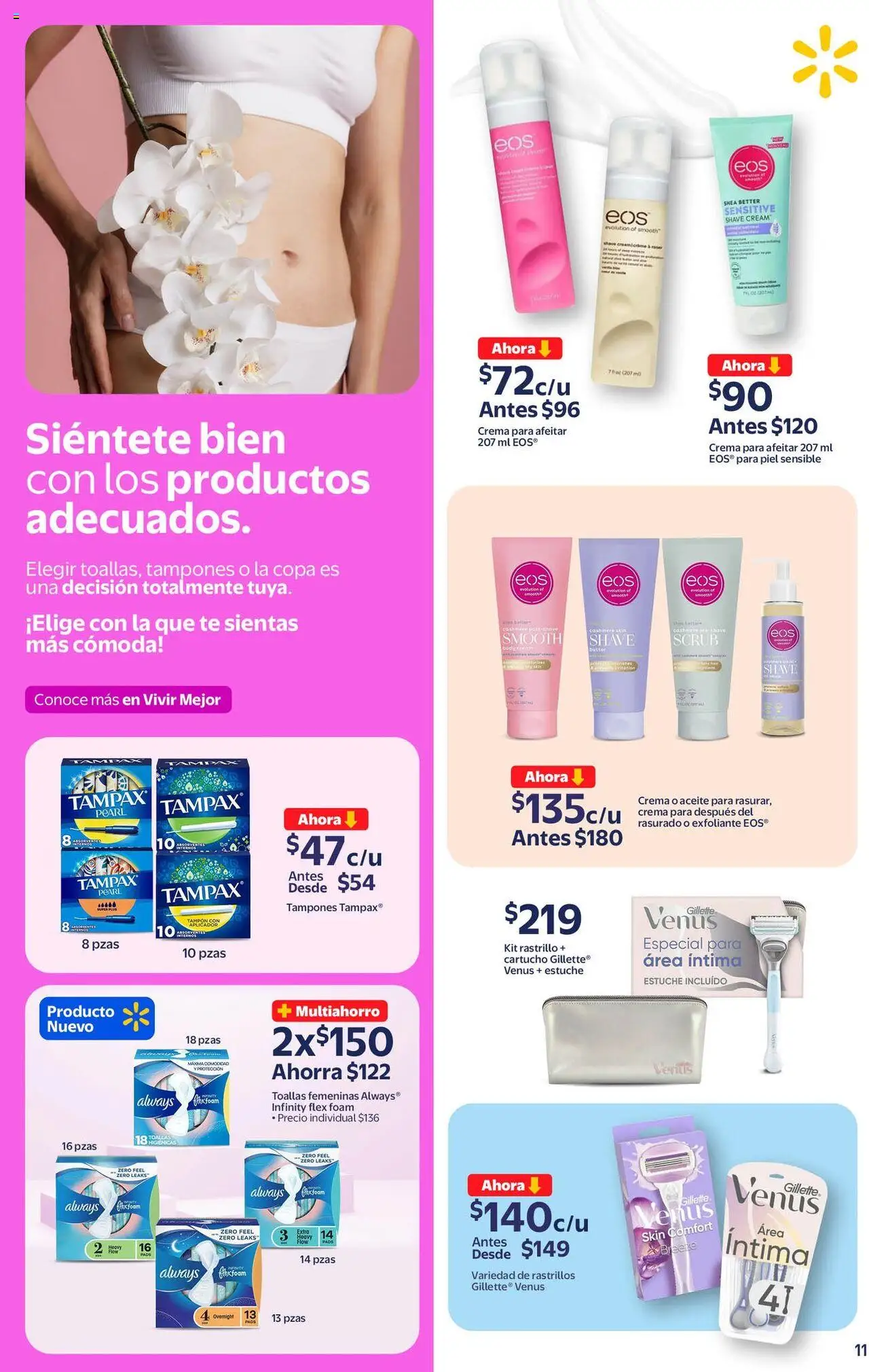 Nuevas ofertas de Walmart válidas en toda la República Mexicana desde el 19.09.2025. ¡Encuentra las mejores ofertas en Walmart - Folleto la belleza! | Página: 11 | Productos: Rastrillo, Estuche, Tampones, Té