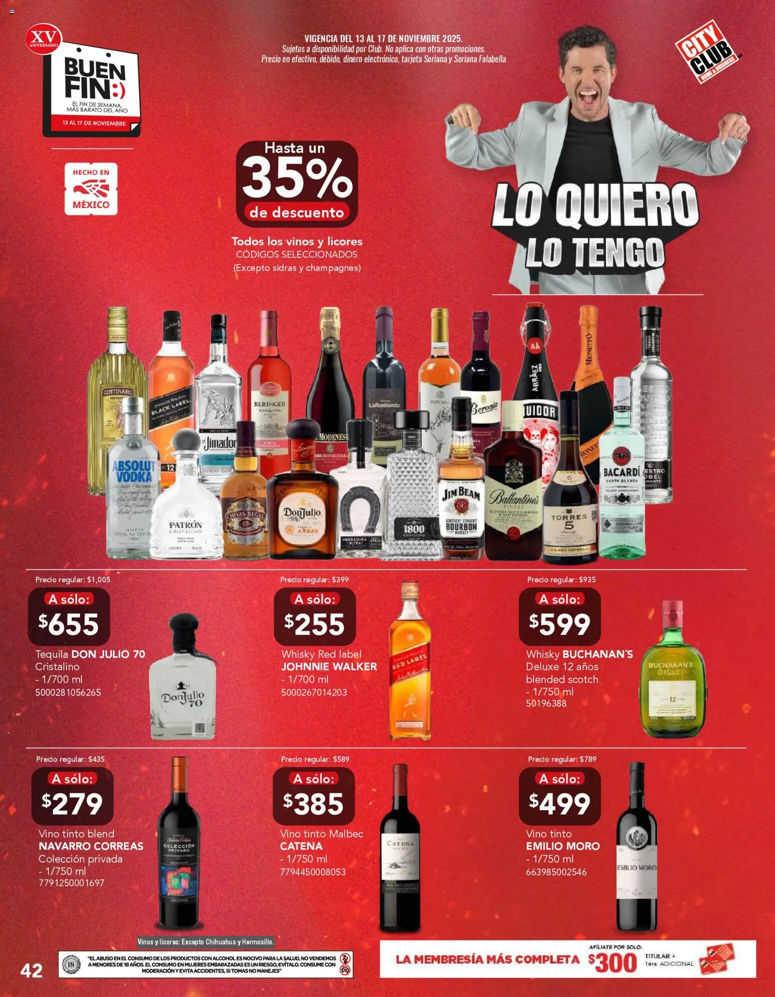 Nuevas ofertas de City Club válidas en toda la República Mexicana desde el 12.11.2025. ¡Encuentra las mejores ofertas en City Club Buen Fin! | Página: 42 | Productos: Tequila, Vino, Vodka, Whisky