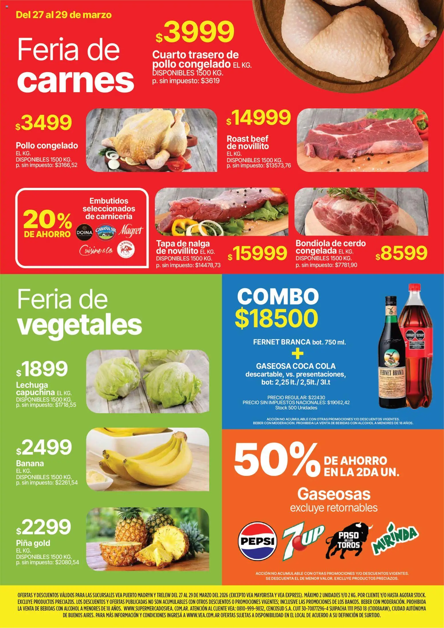 Vea - Ofertas fin de semana Chubut │ válido desde el 27.03.2026 | Página: 3 | Productos: Pollo, Banana, Gaseosa, Piña