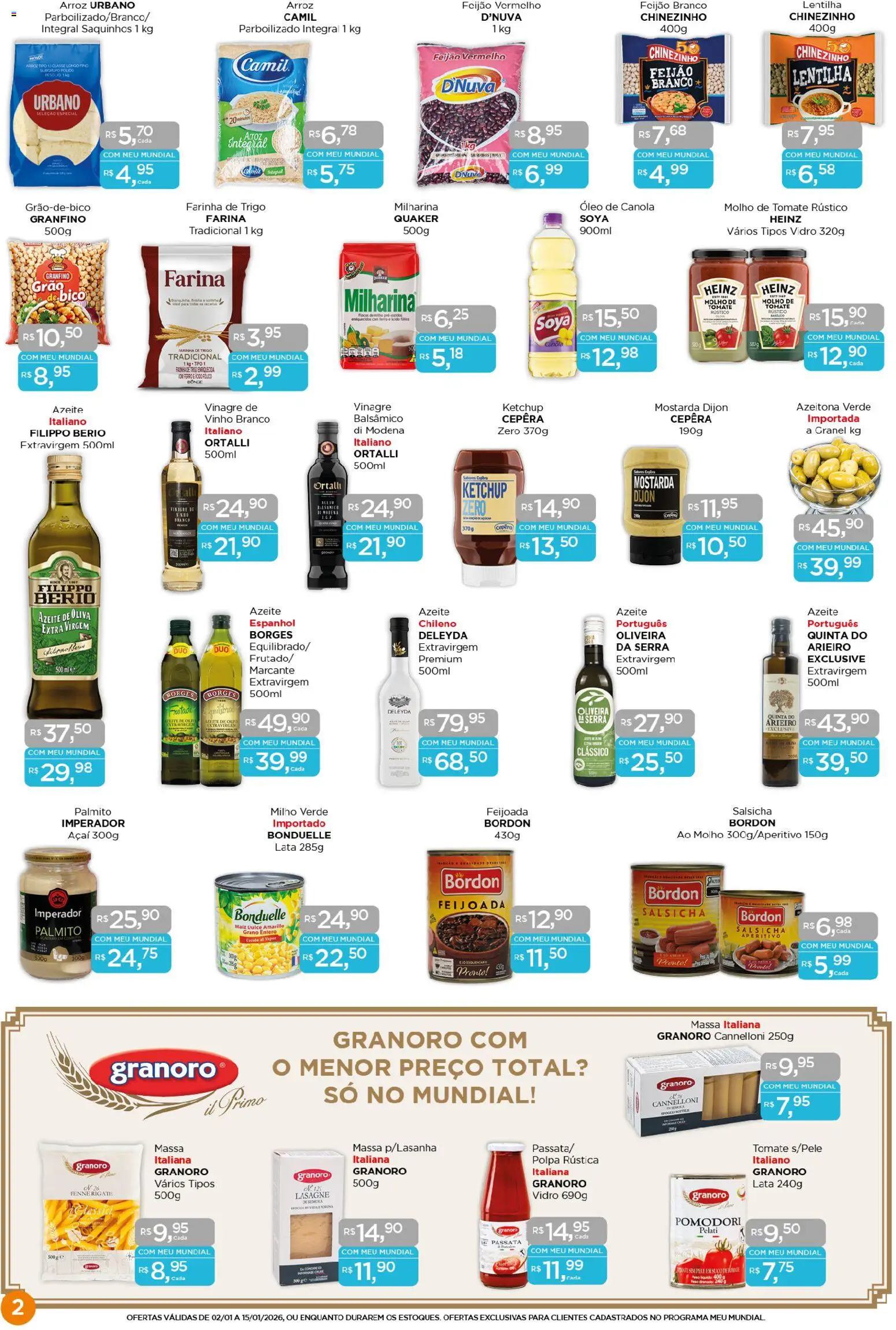 Mundial Folheto - válido de 02.01.2026 | Página: 2 | Produtos: Palmito, Óleo, Massa, Bico