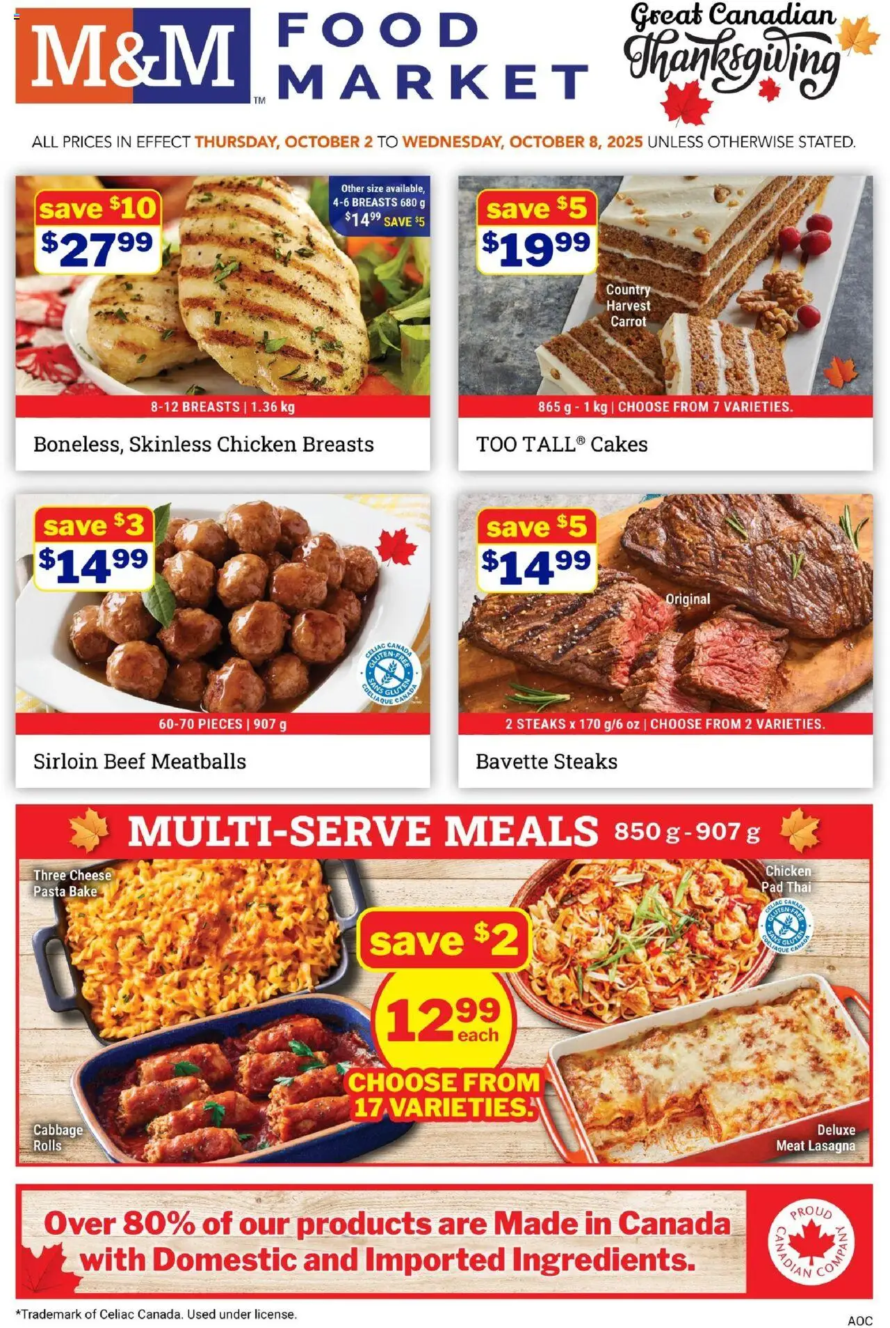 M&M Food Market flyer valid from 02.10.2025 | Page: 1 | Products: Beef, Pasta, Chicken breasts, Chicken