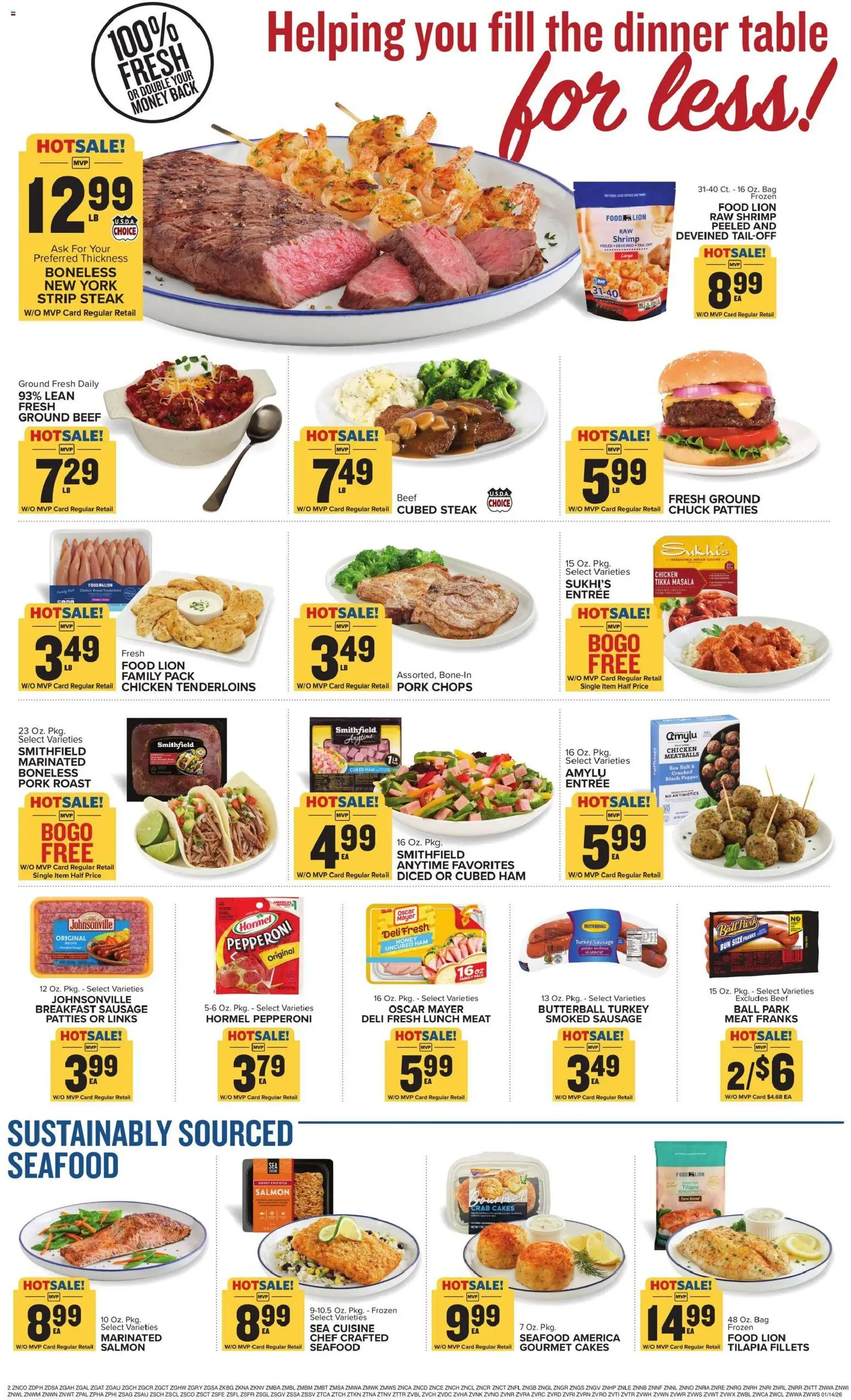 Food Lion Weekly Ad - valid from 14.01.2026 | Page: 3 | Products: Table, Beef, Pepper, Seafood