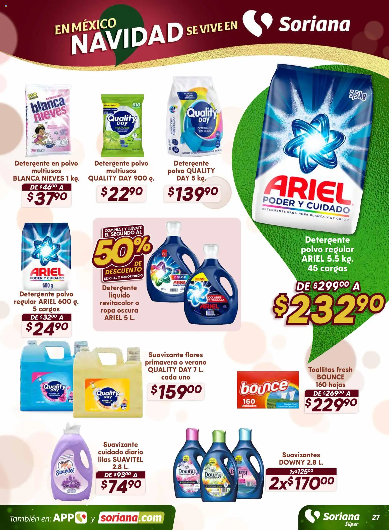 Nuevas ofertas de Soriana válidas en toda la República Mexicana desde el 13.11.2025. ¡Encuentra las mejores ofertas en Soriana - Preciazazaso Súper: Valle de México! | Página: 27 | Productos: Detergente, Suavizante, Ropa, Polvo