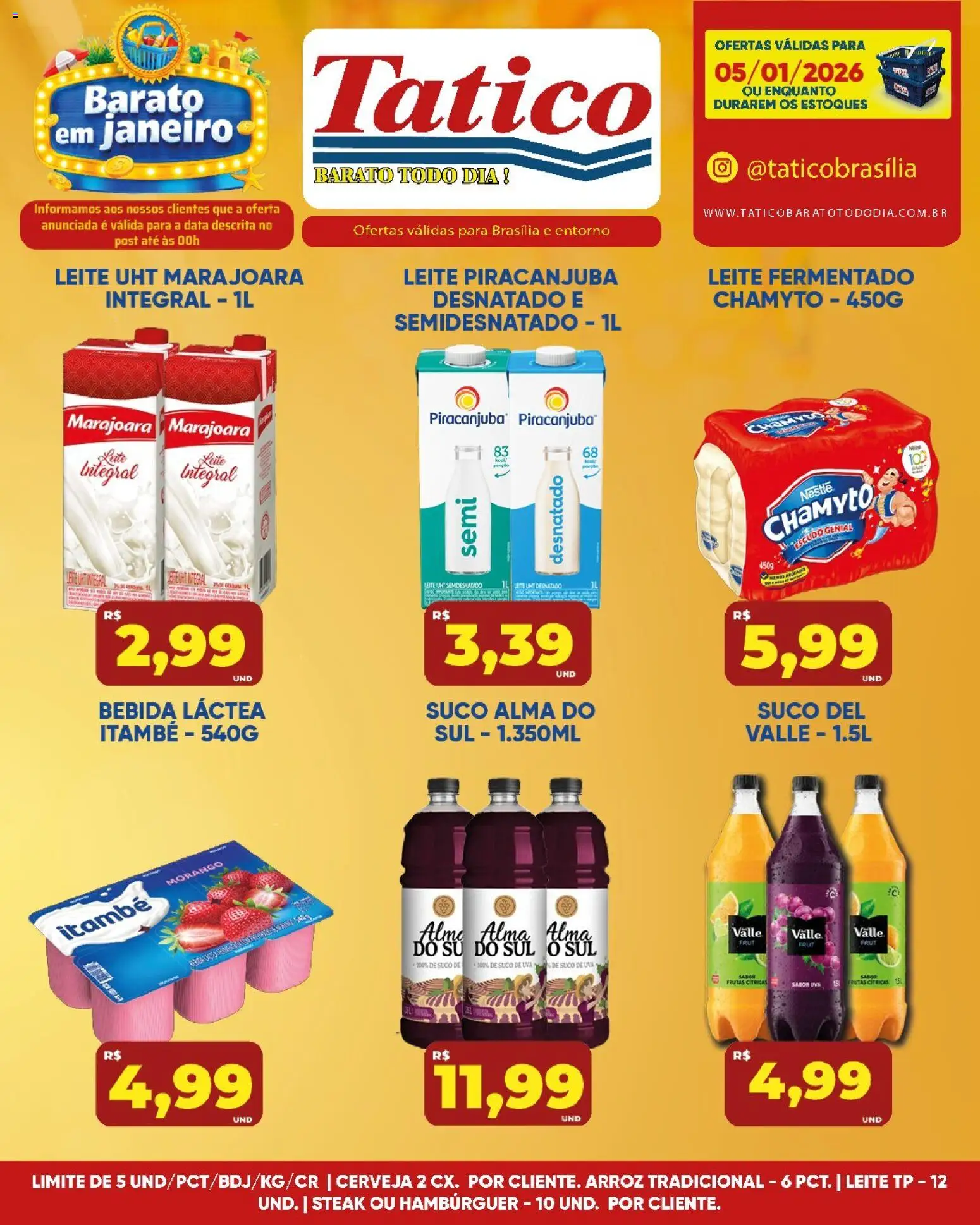 Tatico Folheto - válido de 05.01.2026 | Página: 5 | Produtos: Leite integral, Leite, Suco, Leite fermentado