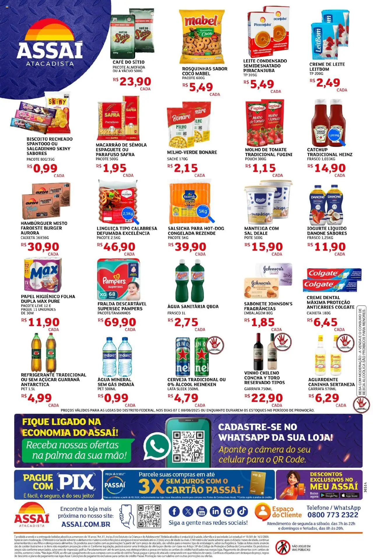 Assaí Atacadista Folheto - válido de 07.08.2025 | Página: 2 | Produtos: Biscoito, Linguiça, Bebida, Sal