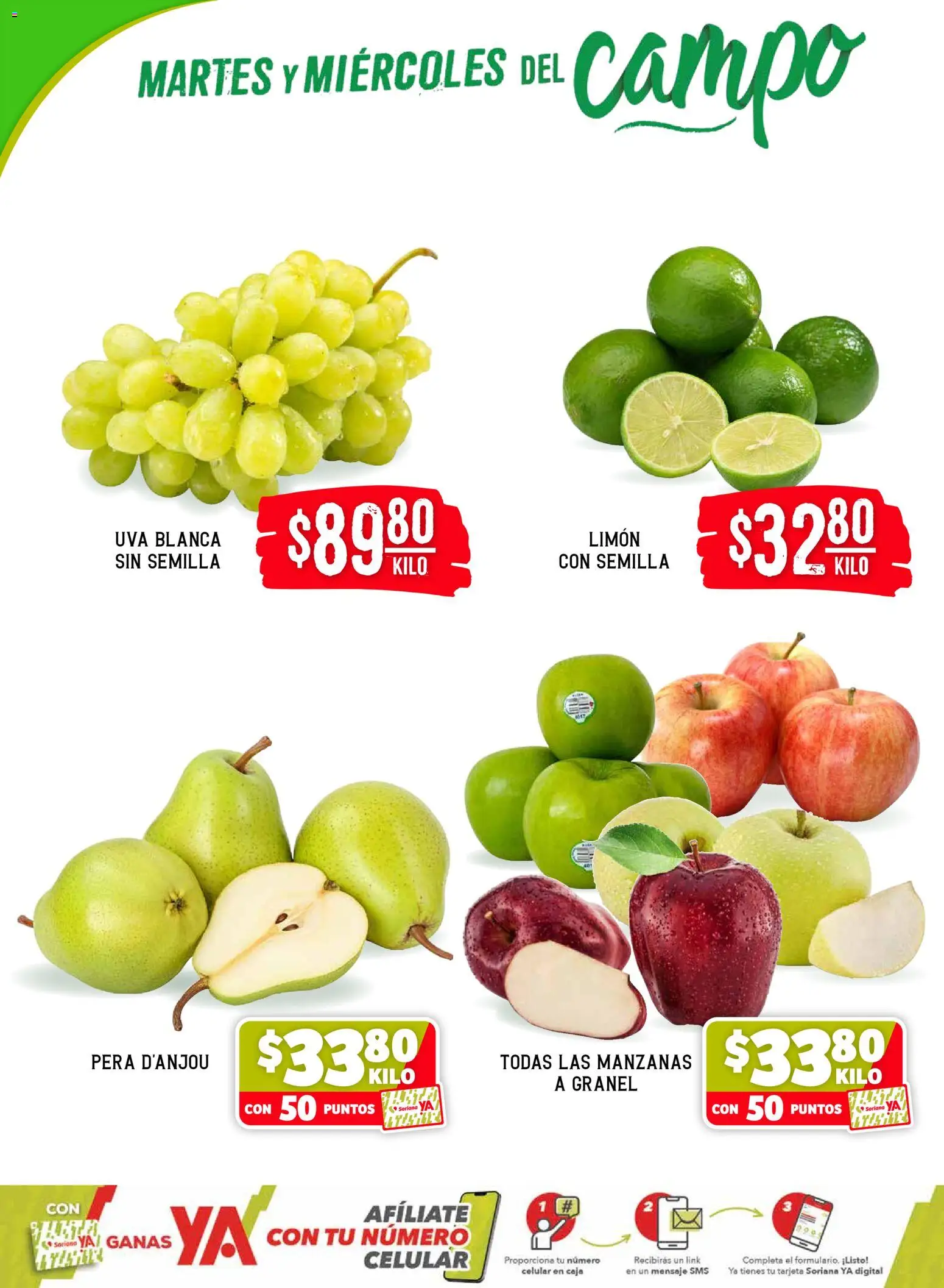 Nuevas ofertas de Soriana válidas en toda la República Mexicana desde el 28.04.2026. ¡Encuentra las mejores ofertas en Soriana Martes y Miércoles del Campo Híper: Ags, Nay, Jal, Qro, Col, Mich, Gto, Hgo, Tlax, Mor, Pue, Gro, Oax, Edo. de Mex, Vall! | Página: 2 | Productos: Pera, Limón, Manzanas, Caja
