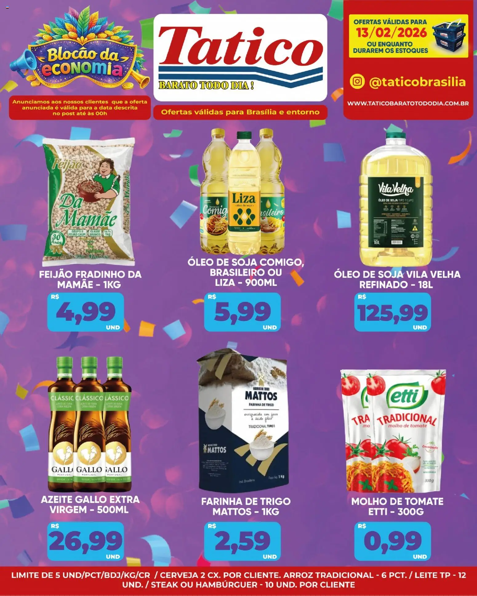 Tatico Folheto - válido de 13.02.2026 | Página: 4 | Produtos: Feijão, Leite, Óleo, Hambúrguer
