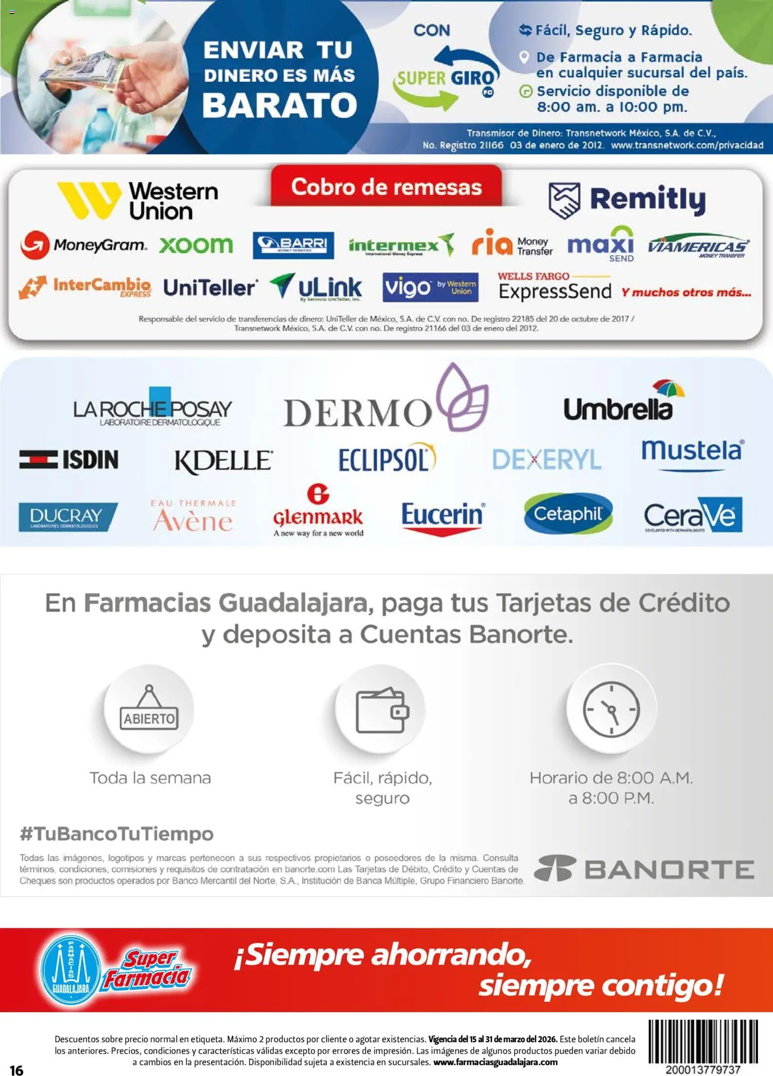 Nuevas ofertas de Farmacia Guadalajara válidas en toda la República Mexicana desde el 15.03.2026. ¡Encuentra las mejores ofertas en Farmacia Guadalajara catálogo! | Página: 16 | Productos: Banco, Sobre
