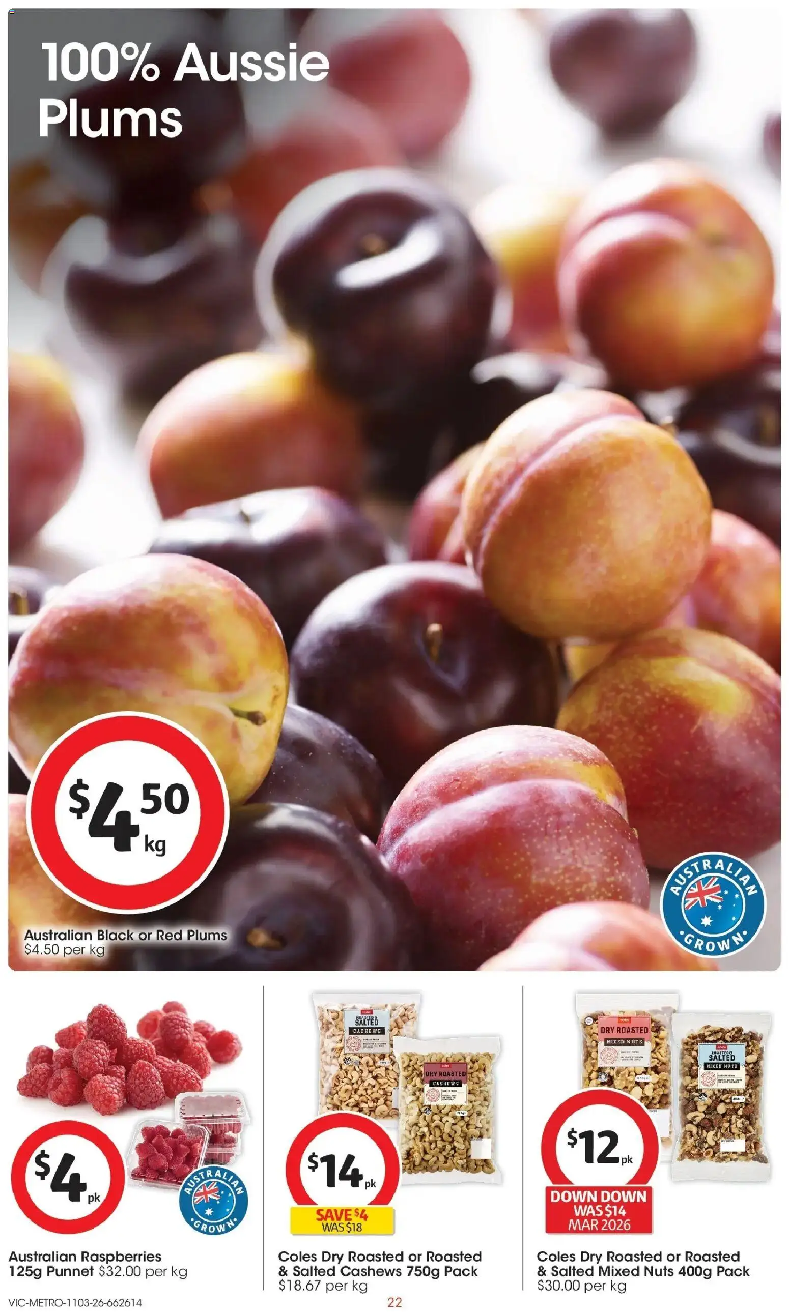 Coles catalogue - valid from 11.03.2026 | Page: 22 | Products: Nuts, Plums