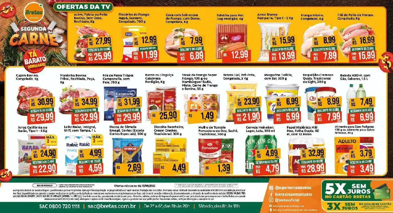 Bretas Folheto - válido de 15.09.2025 | Página: 1 | Produtos: Pó, Salsicha, Tilápia, Massa