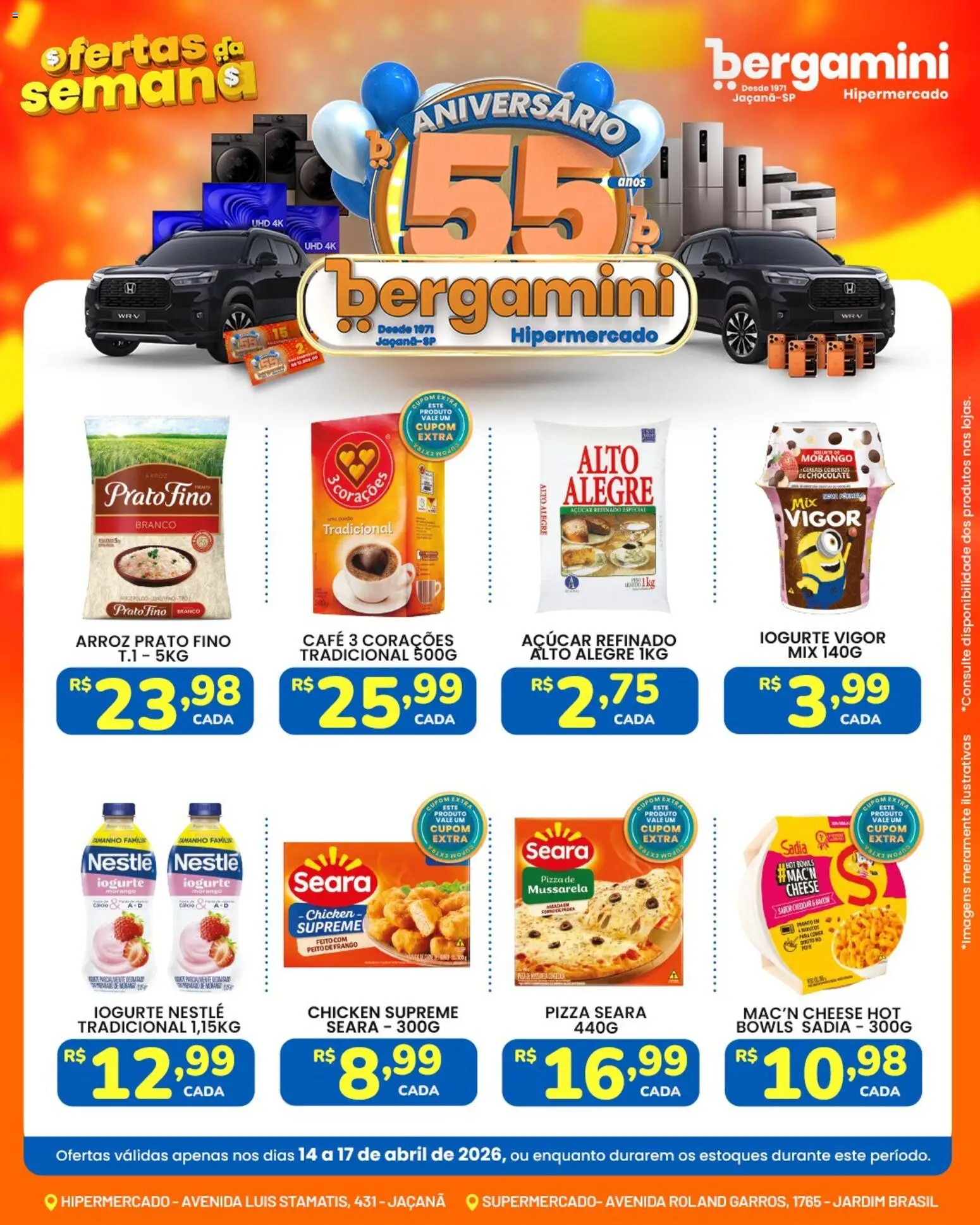 Supermercado Bergamini Folheto - válido de 14.04.2026 | Página: 2 | Produtos: Café, Chocolate, Pizza, Arroz