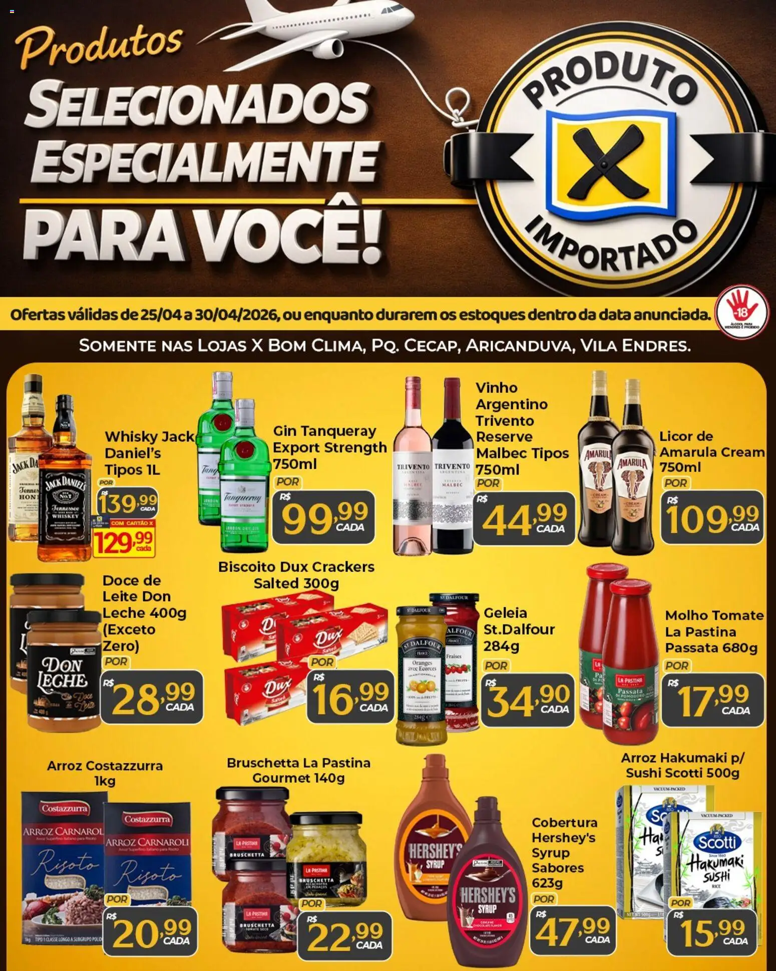 X Supermercados Folheto - válido de 25.04.2026 | Página: 1 | Produtos: Licor, Arroz, Gin, Geleia